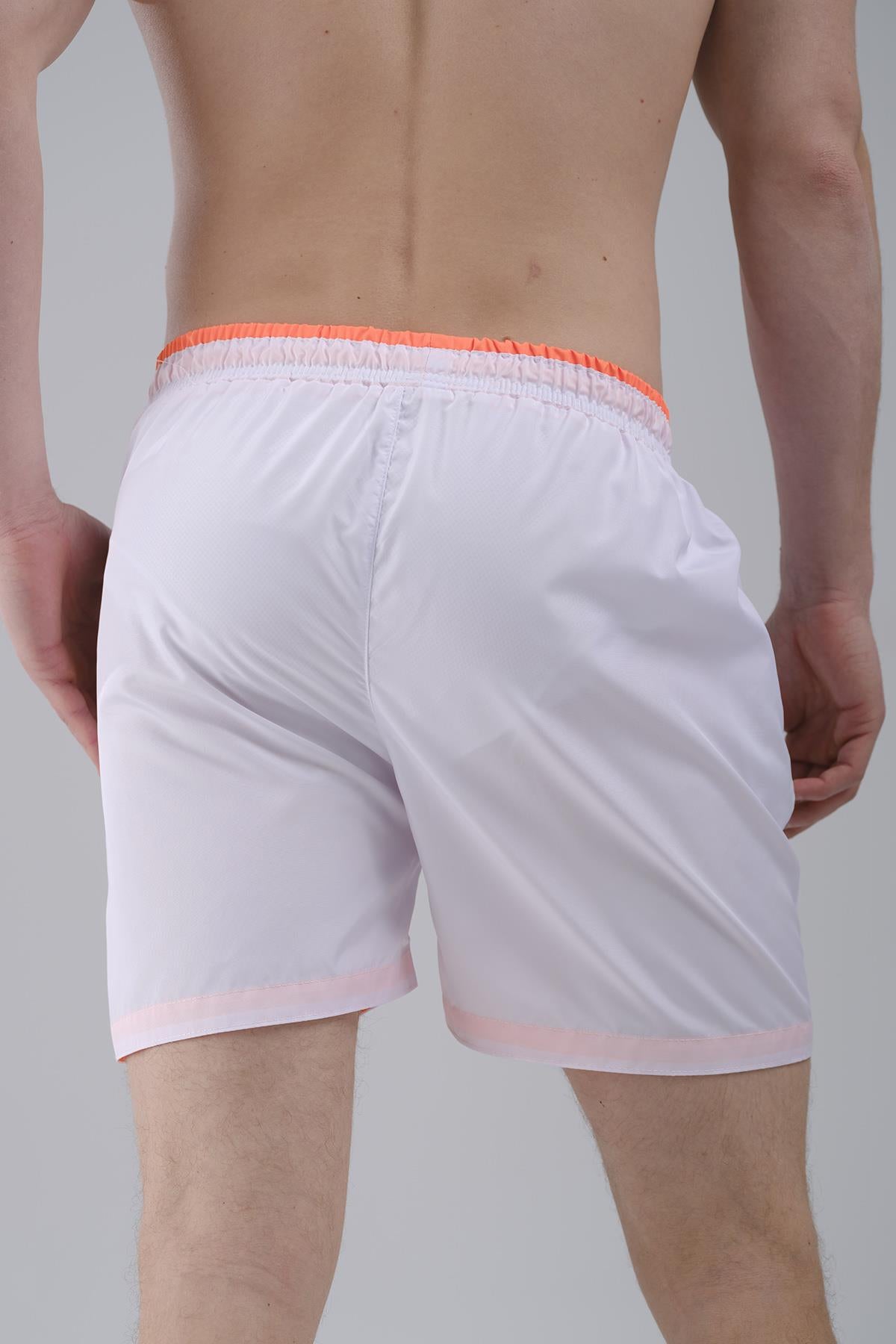 Alvise Slim Fit Beli Renk Detay Şeritli Basic Erkek Deniz Şortu