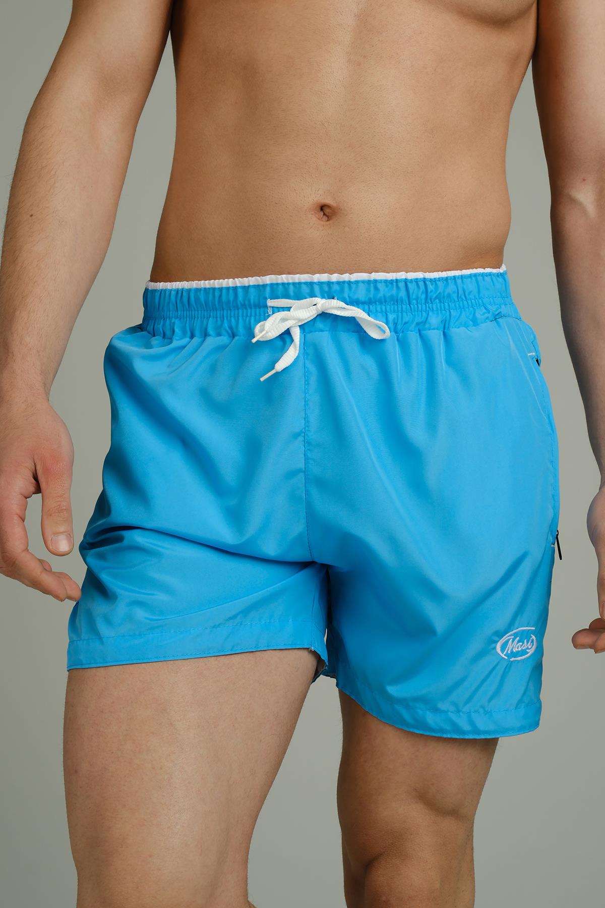 Alvise Slim Fit Beli Renk Detay Şeritli Basic Erkek Deniz Şortu