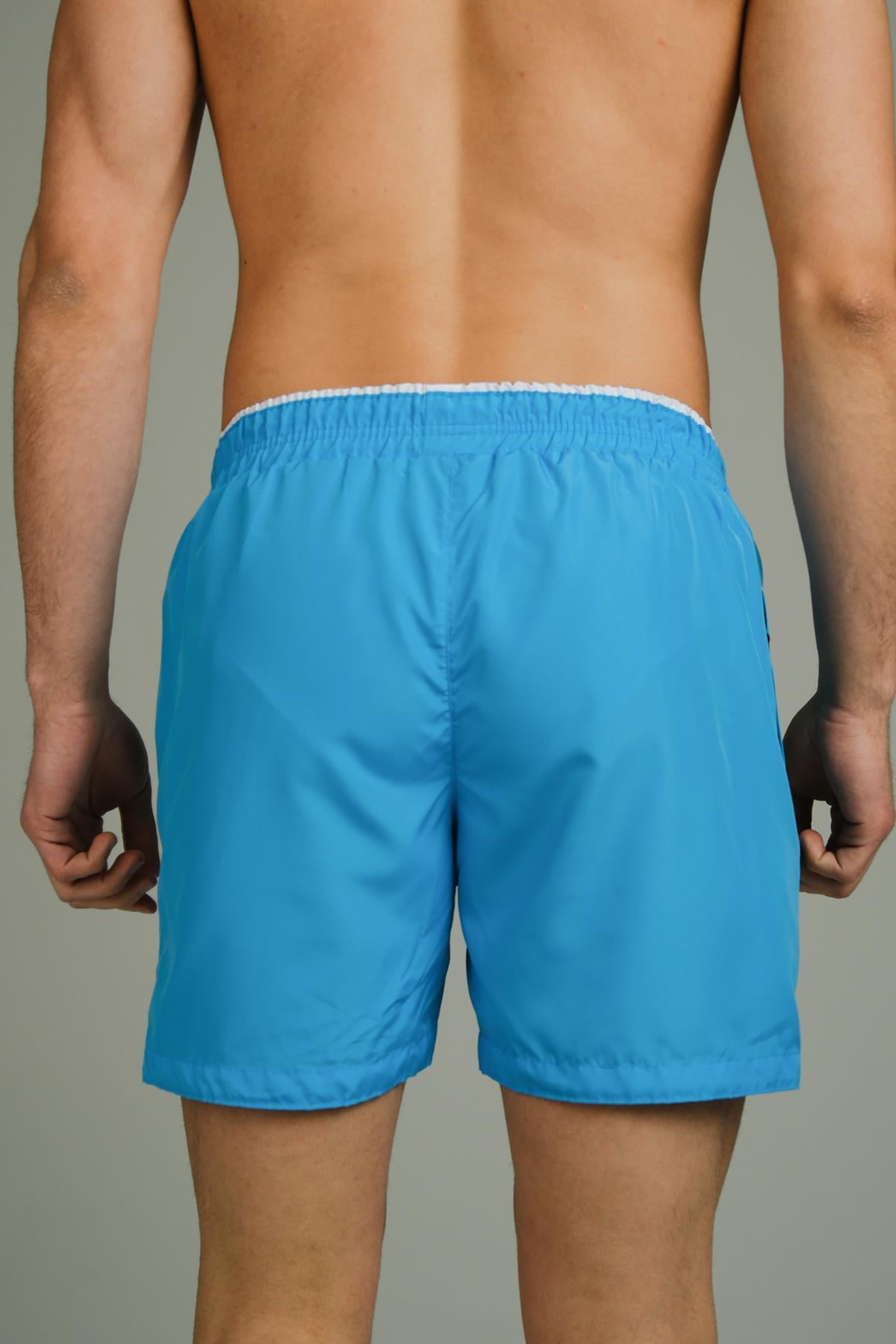 Alvise Slim Fit Beli Renk Detay Şeritli Basic Erkek Deniz Şortu