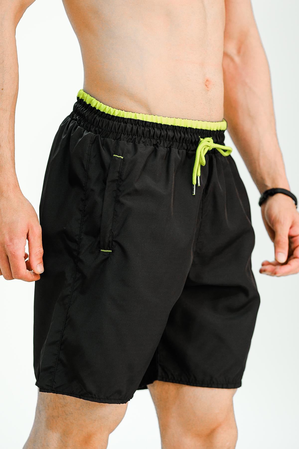 Alvise Slim Fit Beli Renk Detay Şeritli Basic Erkek Deniz Şortu
