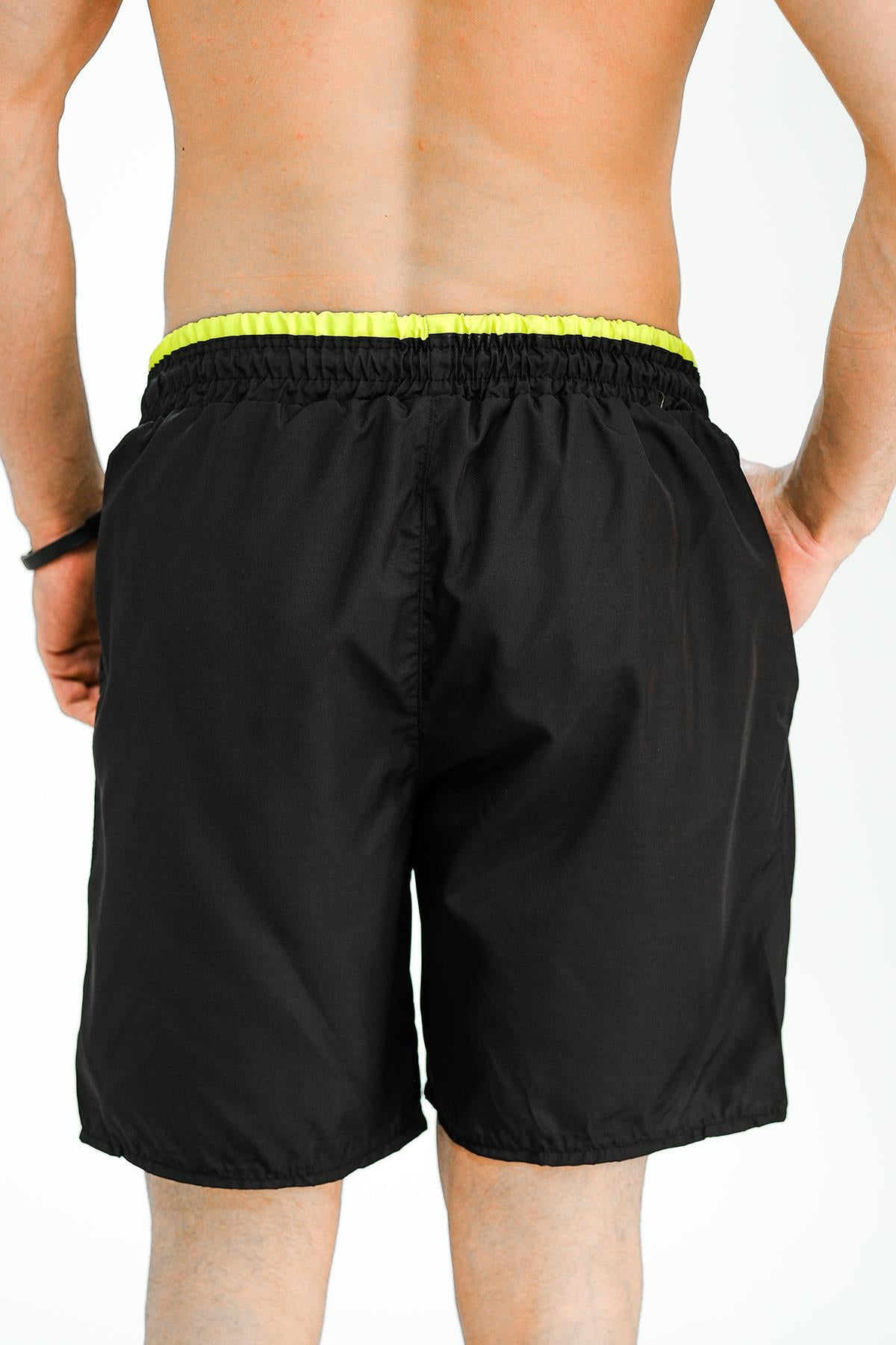 Alvise Slim Fit Beli Renk Detay Şeritli Basic Erkek Deniz Şortu