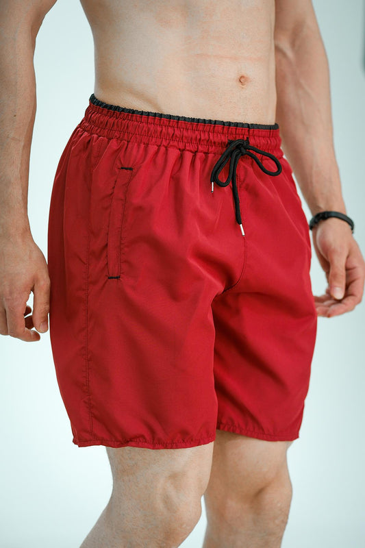 Alvise Slim Fit Beli Renk Detay Şeritli Basic Erkek Deniz Şortu