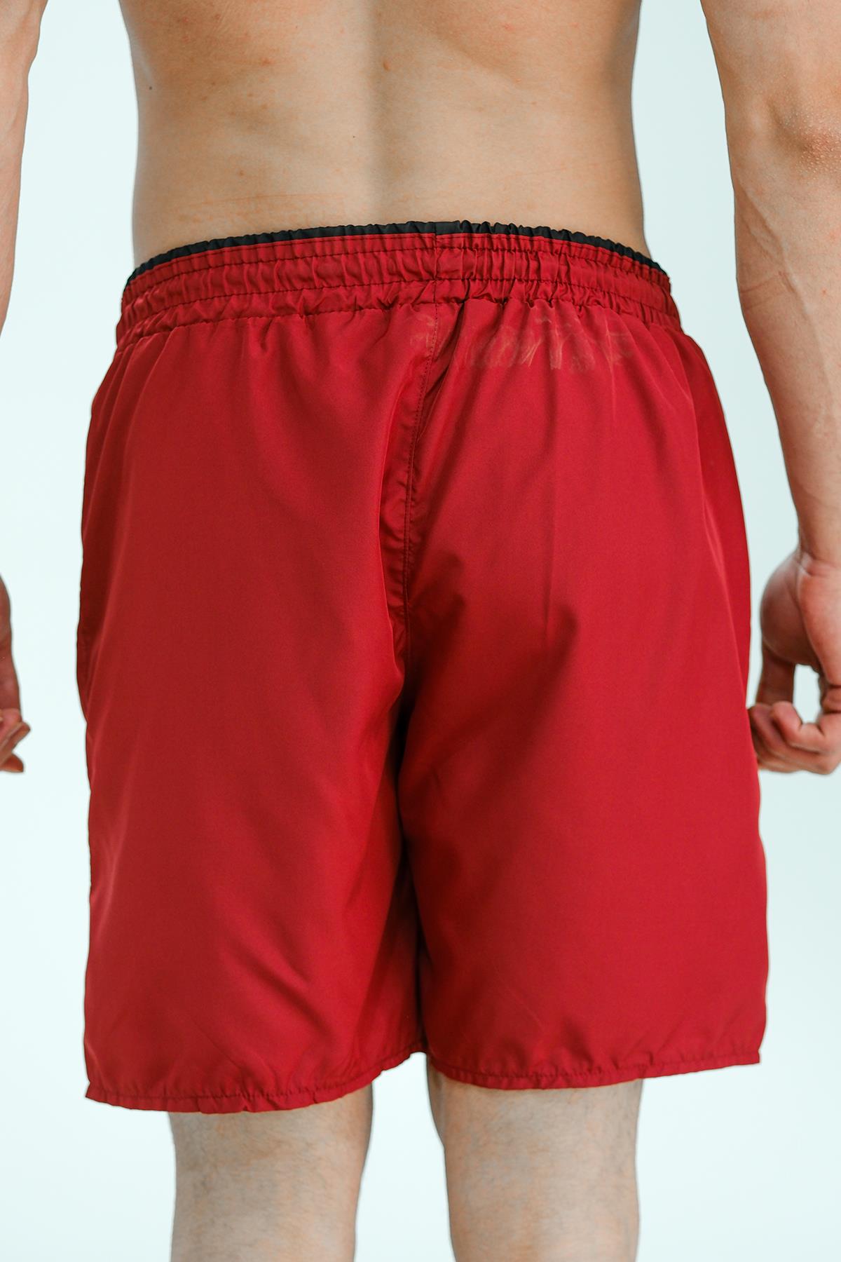 Alvise Slim Fit Beli Renk Detay Şeritli Basic Erkek Deniz Şortu