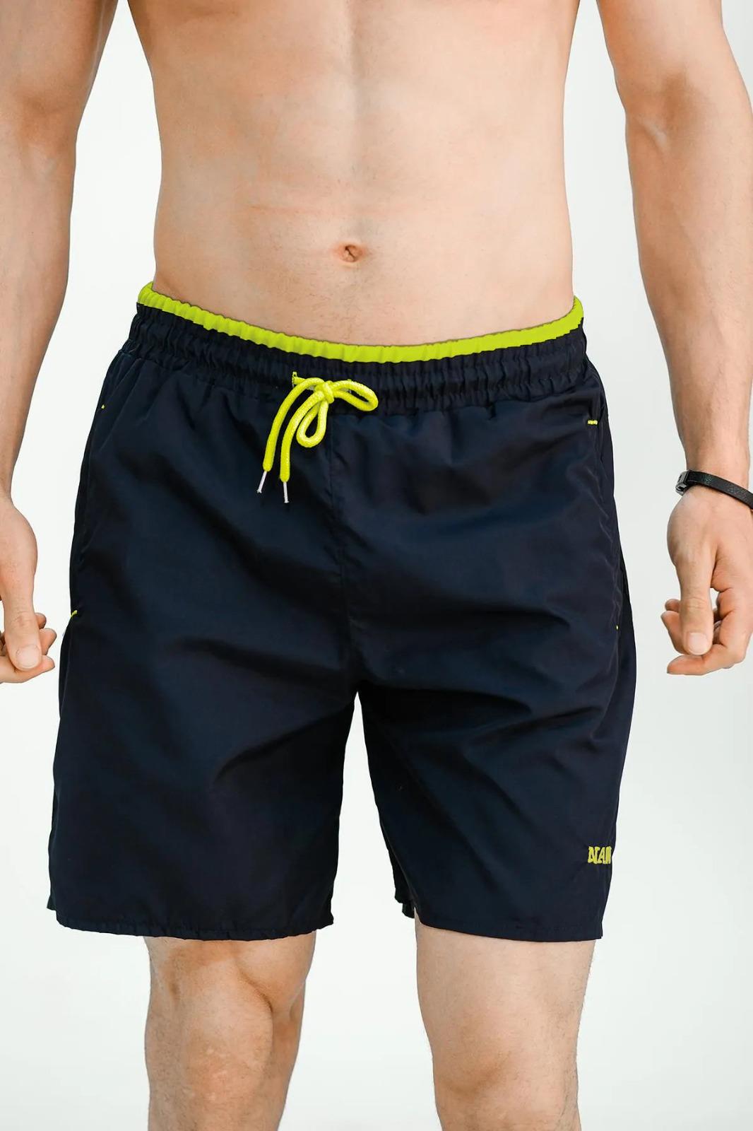 Alvise Slim Fit Beli Renk Detay Şeritli Basic Erkek Deniz Şortu