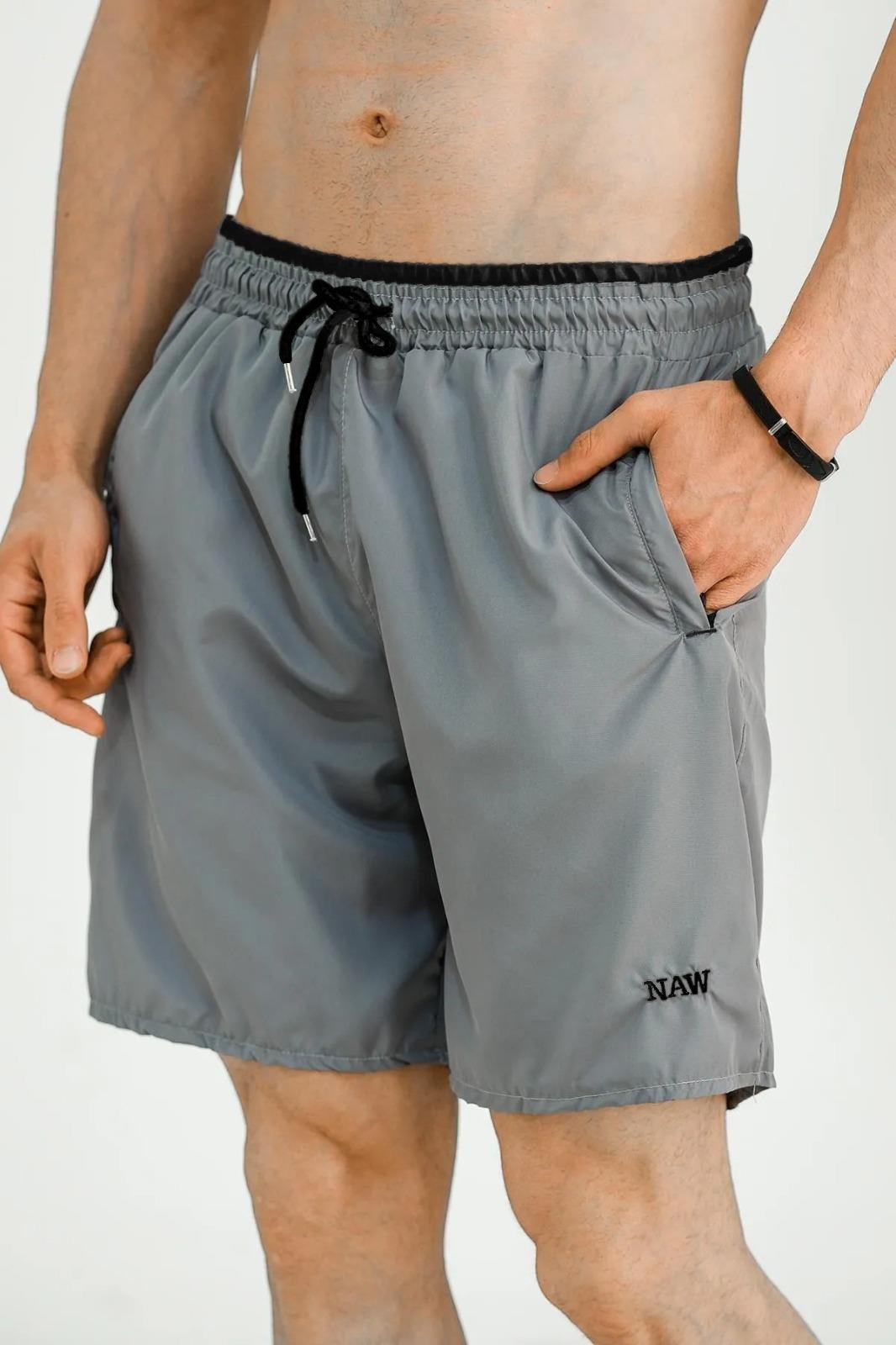Alvise Slim Fit Beli Renk Detay Şeritli Basic Erkek Deniz Şortu