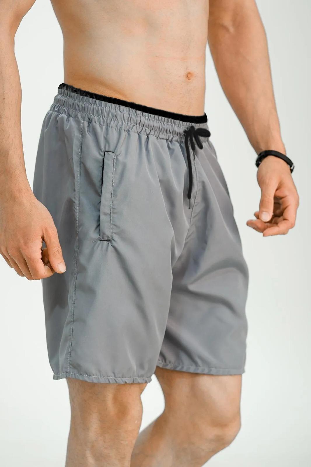 Alvise Slim Fit Beli Renk Detay Şeritli Basic Erkek Deniz Şortu
