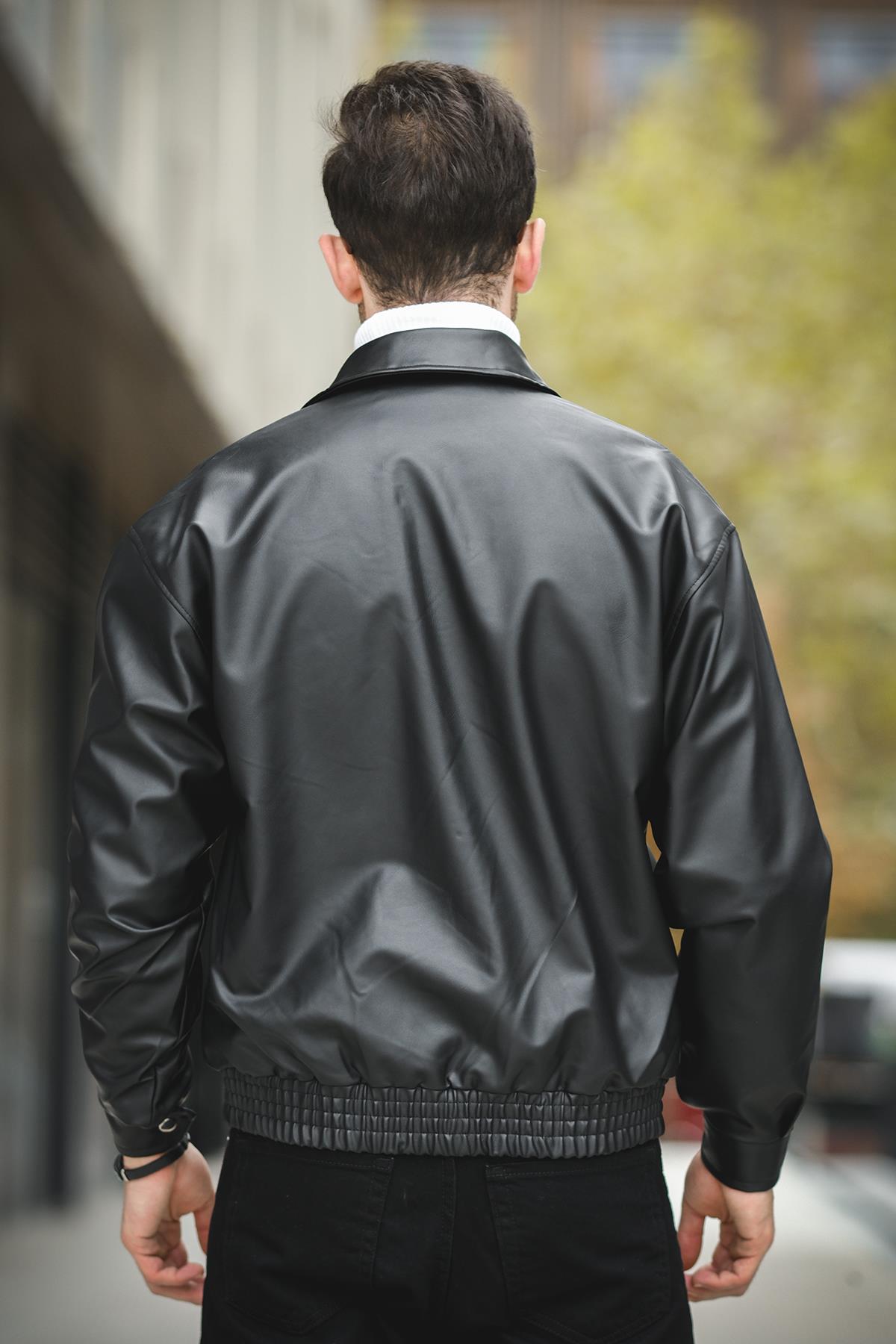 Arsenio Çift Cep Kapaklı Oversize Erkek Deri Ceket