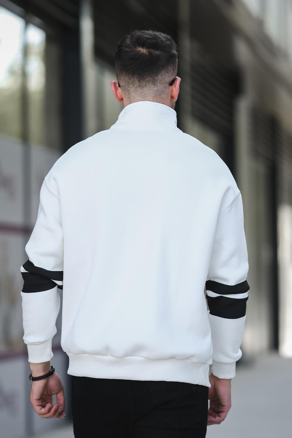 Babar Üç İplik Şardonlu Nakışlı Fermuarlı Dik Yaka Oversize Erkek Sweatshirt