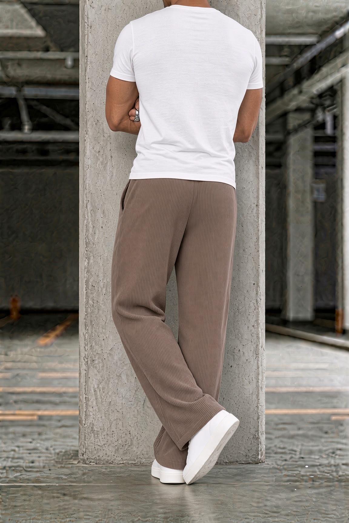 Barrys Erkek Wide Leg Fitilli Kadife Pantolon – Rahat Kalıp Dökümlü Beli Lastikli Pantolon