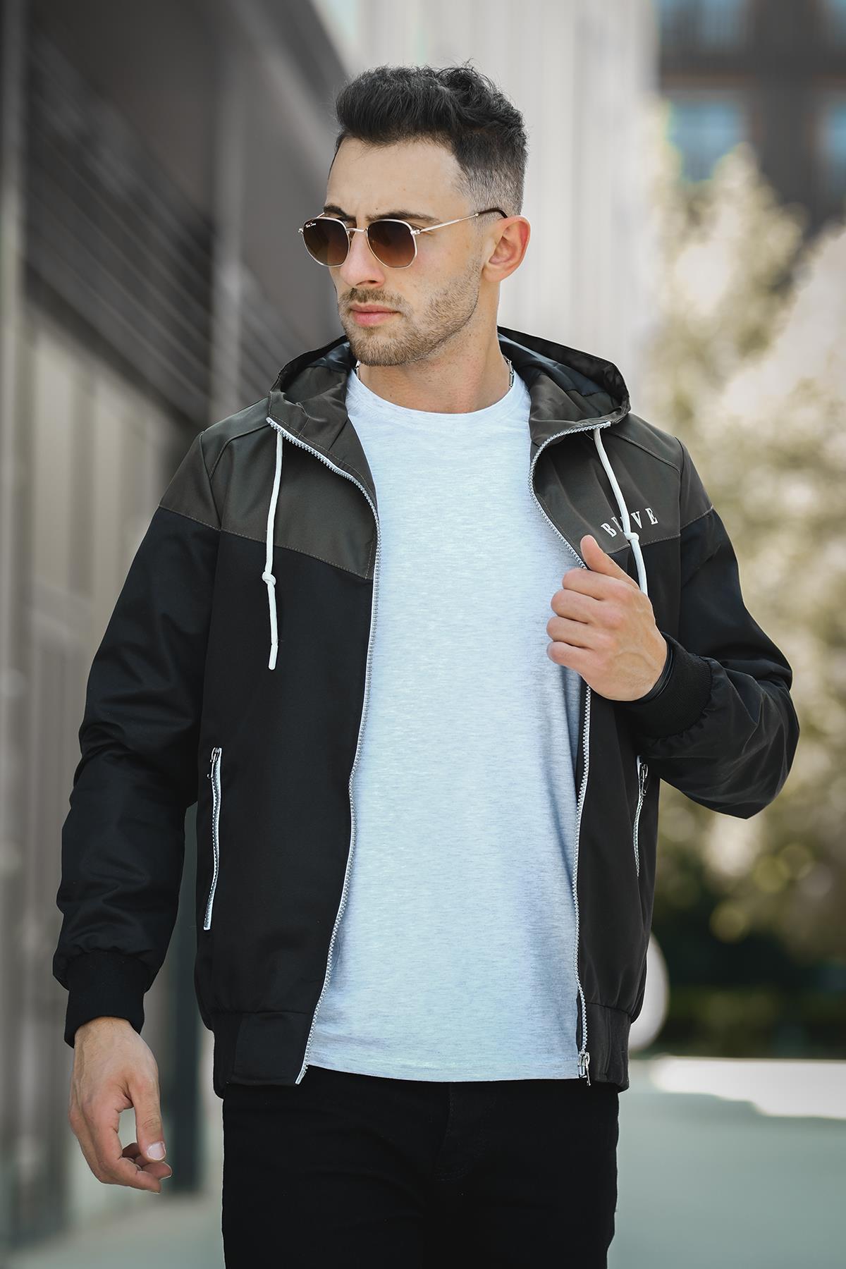 Believe Baskılı Suya Dayanaklı Slim Fit Erkek Mevsimlik Mont Yağmurluk