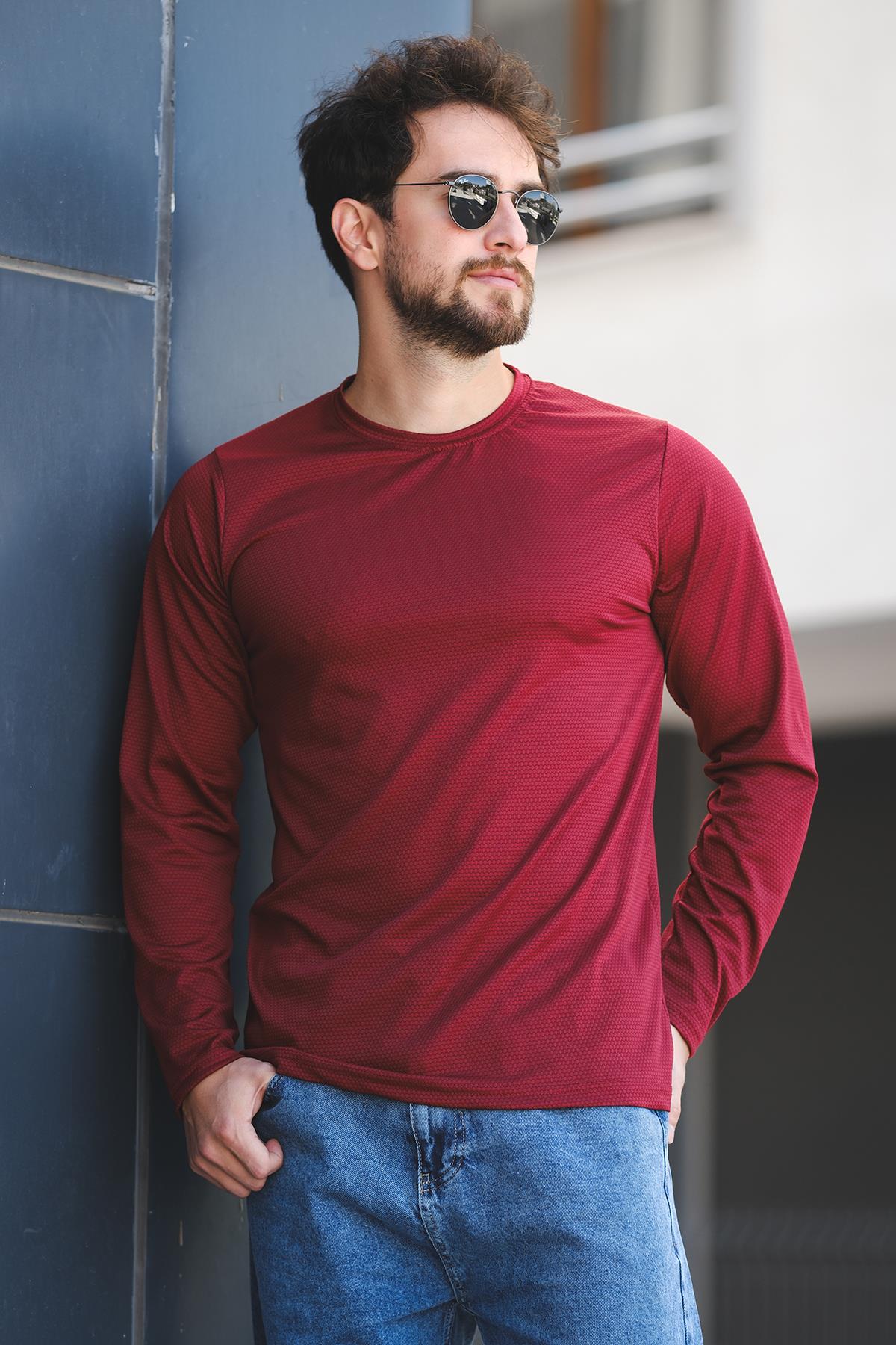 Betti Slim Fit Likralı Petek Kumaş Bisiklet Yaka Erkek Uzun Kol Tshirt