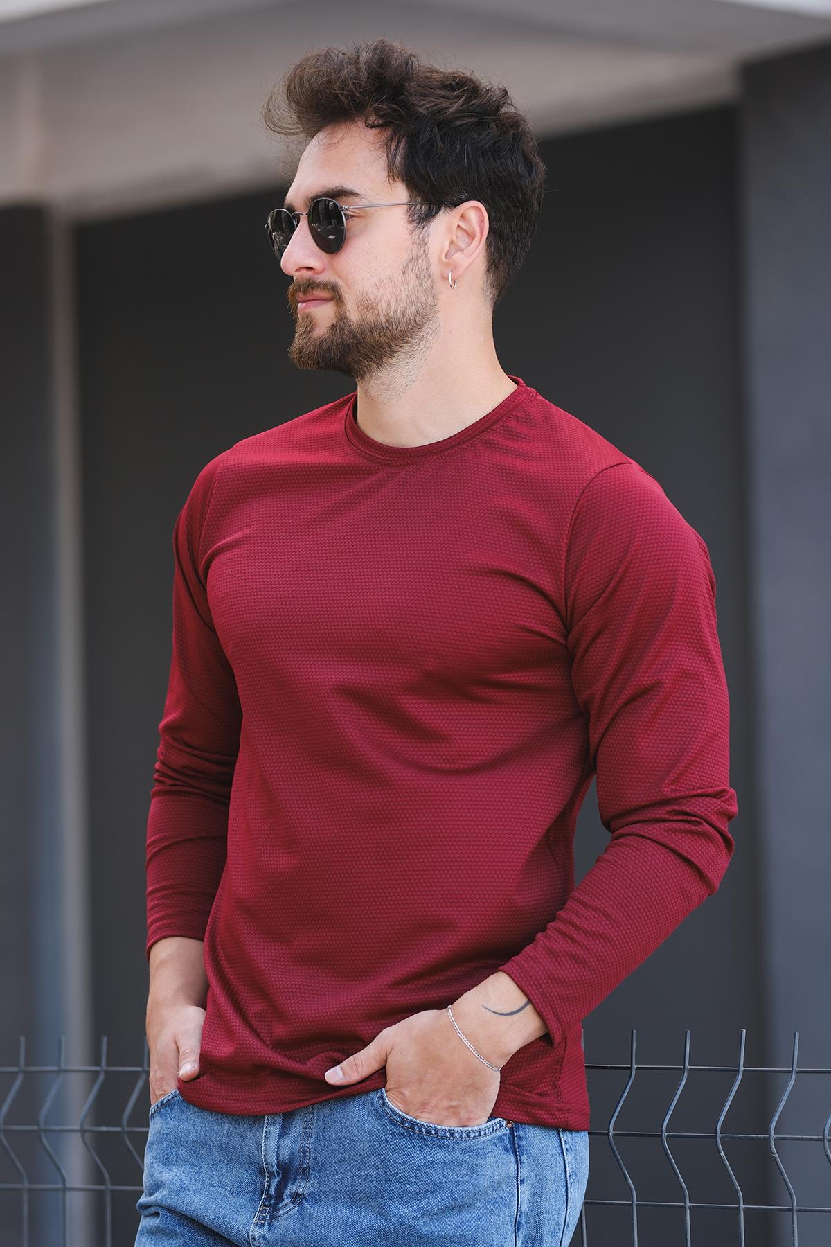 Betti Slim Fit Likralı Petek Kumaş Bisiklet Yaka Erkek Uzun Kol Tshirt