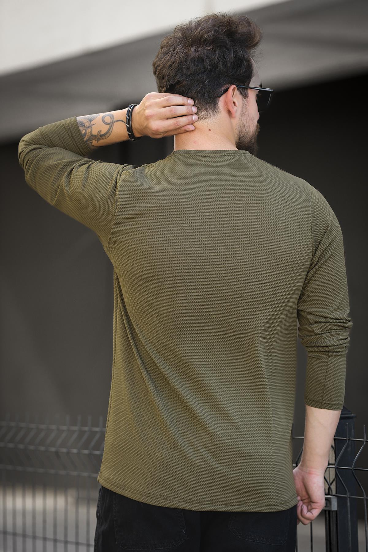 Betti Slim Fit Likralı Petek Kumaş Bisiklet Yaka Erkek Uzun Kol Tshirt