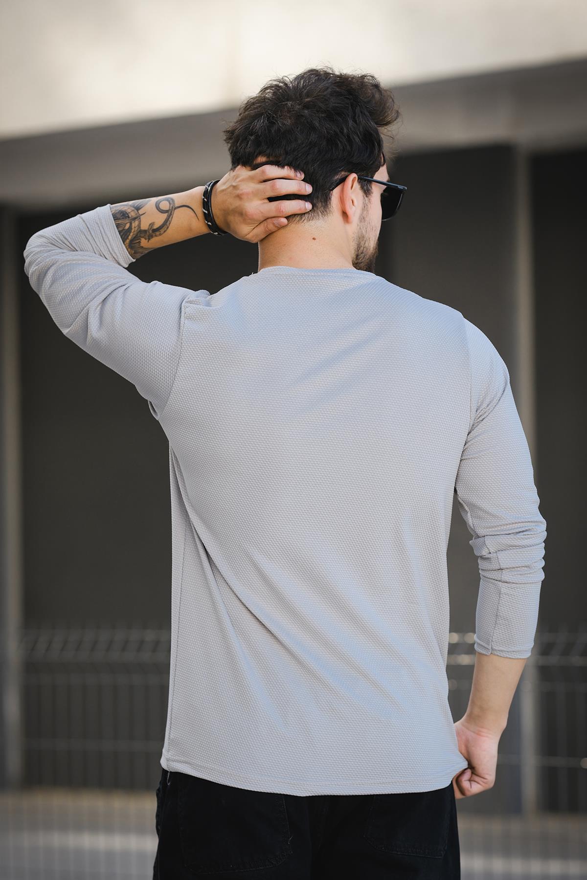 Betti Slim Fit Likralı Petek Kumaş Bisiklet Yaka Erkek Uzun Kol Tshirt