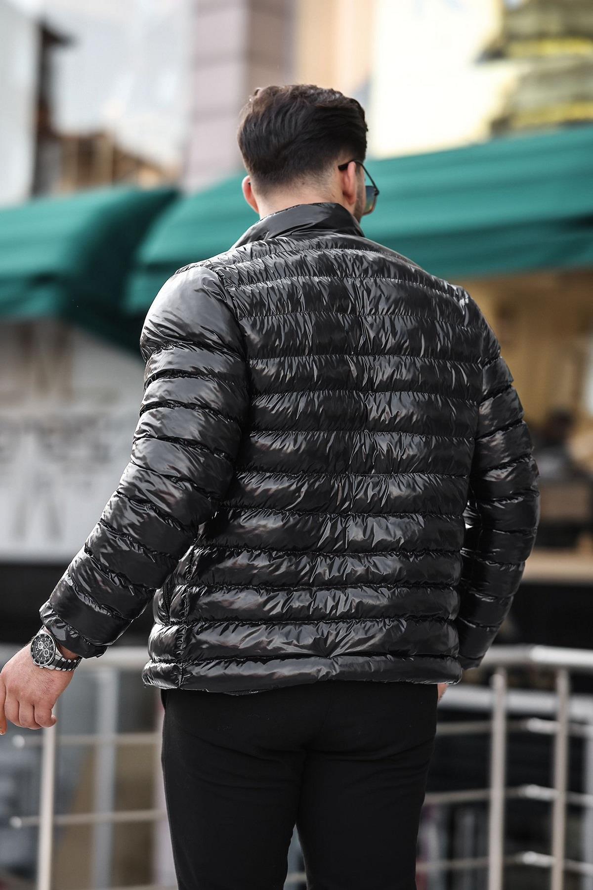 Biza Ekstra Parlak Suya Dayanıklı Dik Yaka Erkek Şişme Mont