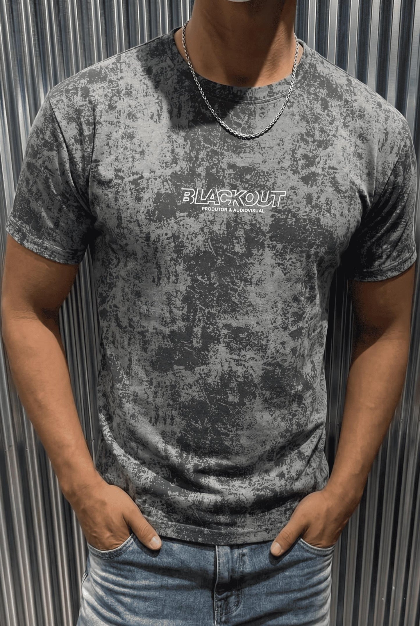 Blackout Audiovisual Tasarım Erkek Tişört - Stone Wash Efektli