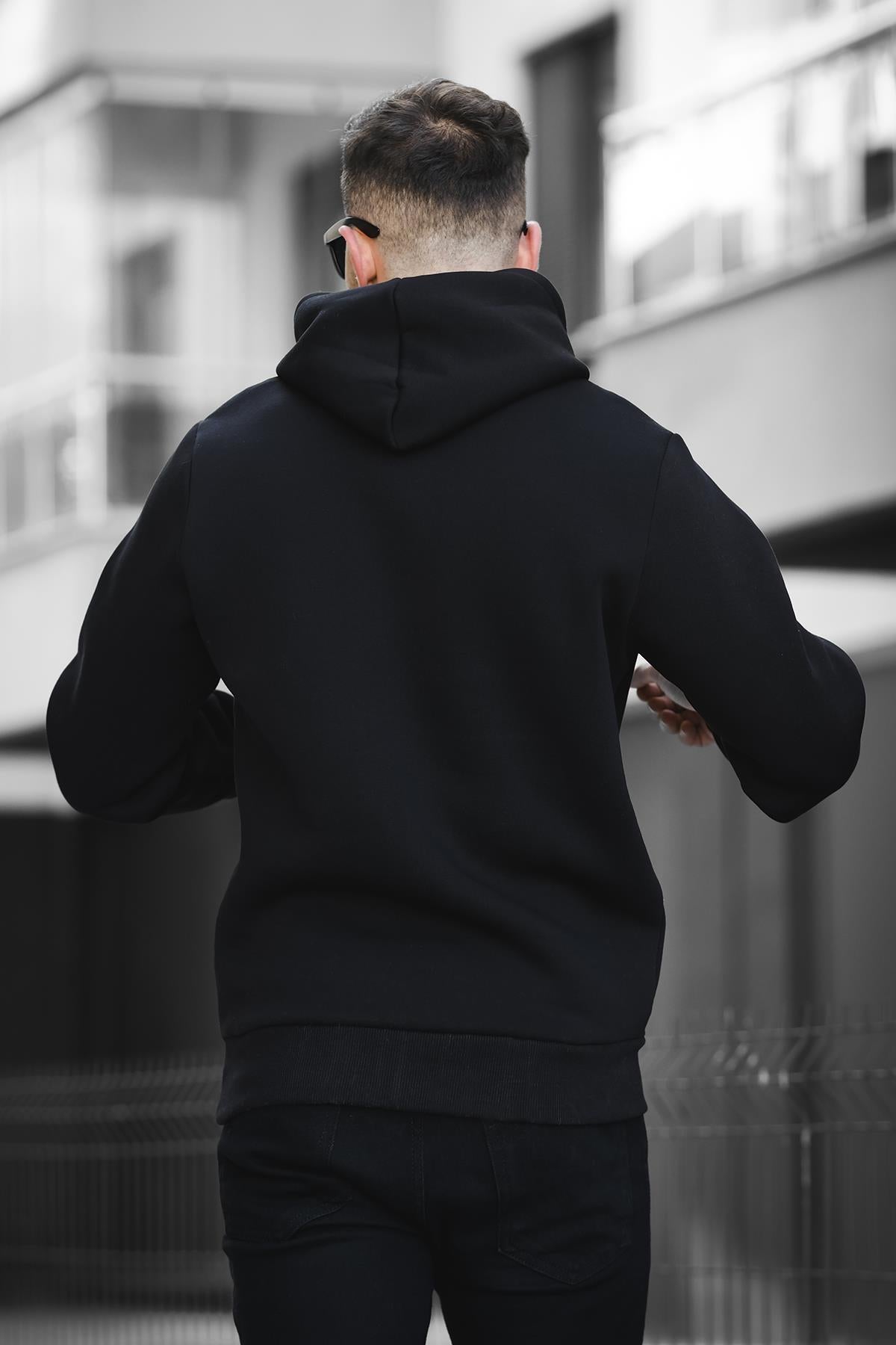Break Üç İplik Şardonlu Baskılı Kapüşonlu Erkek Sweatshirt