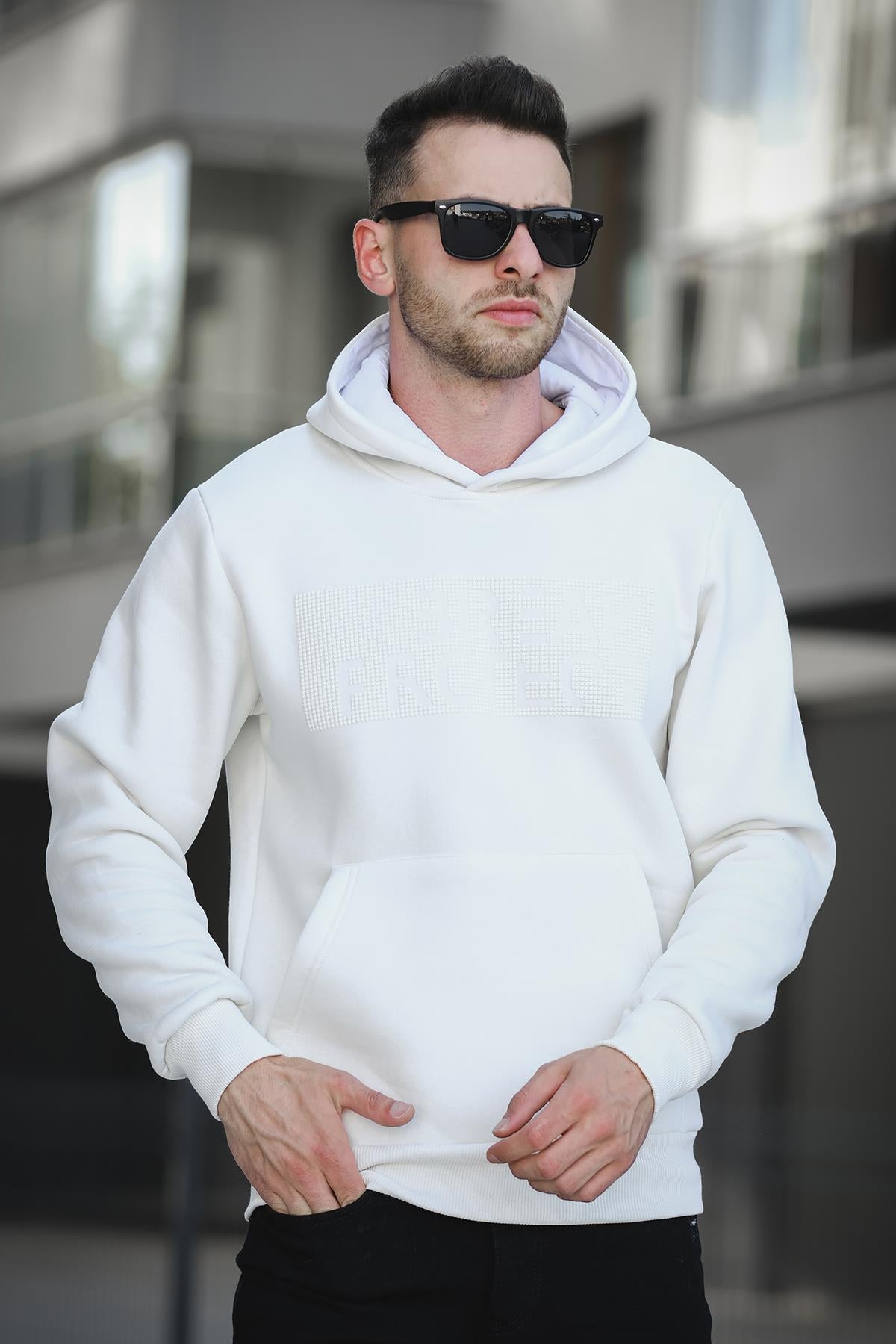Break Üç İplik Şardonlu Baskılı Kapüşonlu Erkek Sweatshirt