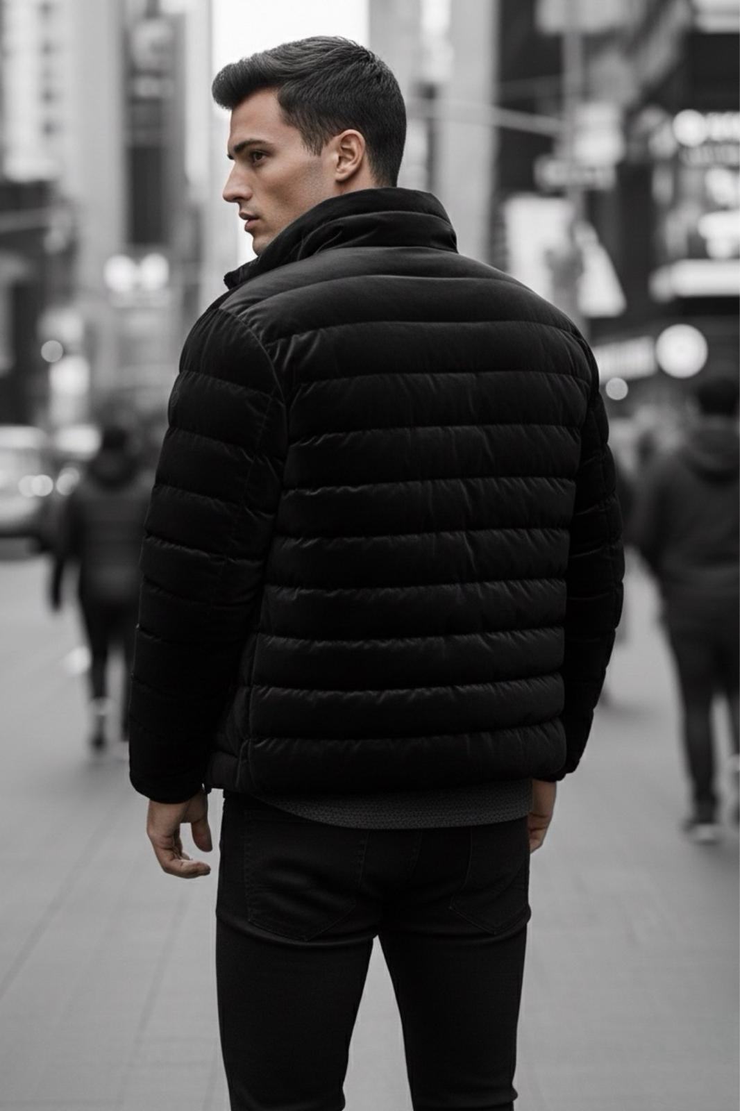 Burnyy Parlak Nova Kumaş Dik Yaka Slim Fit Şişme Erkek Mont