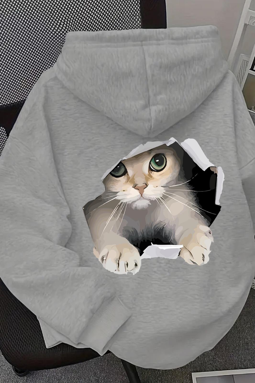 Caty Kedi Sırt Baskılı İçi Pamuklu Unisex Sweatshirt