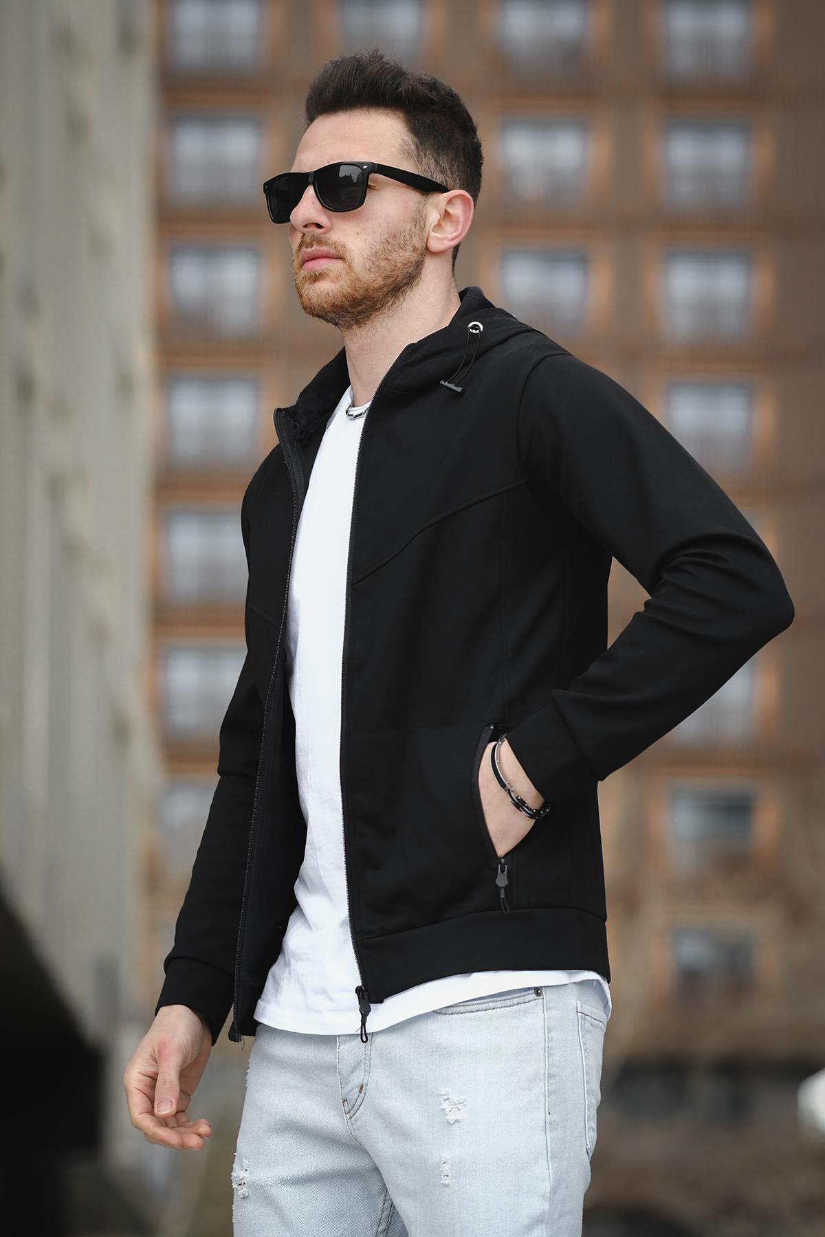 Chev Micro İnterlok Dik Yaka Fermuarlı Hırka Sweatshirt