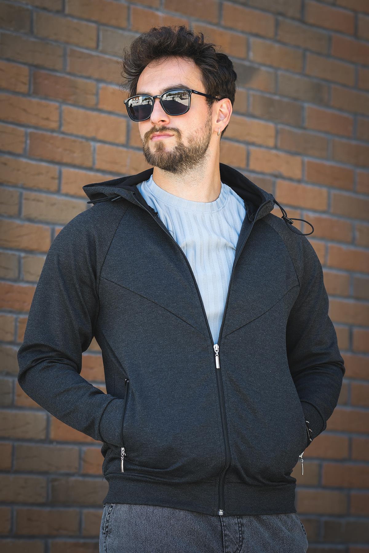 Chev Micro İnterlok Dik Yaka Fermuarlı Hırka Sweatshirt