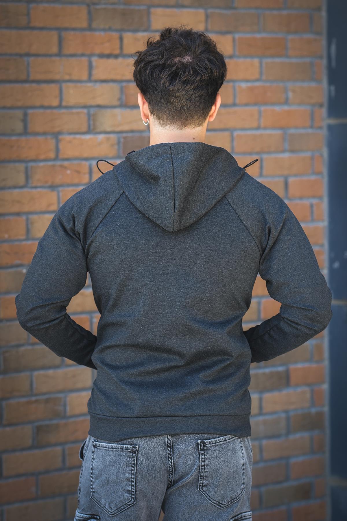 Chev Micro İnterlok Dik Yaka Fermuarlı Hırka Sweatshirt