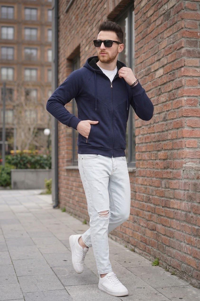Chev Micro İnterlok Kapüşonlu Fermuarlı Hırka Sweatshirt