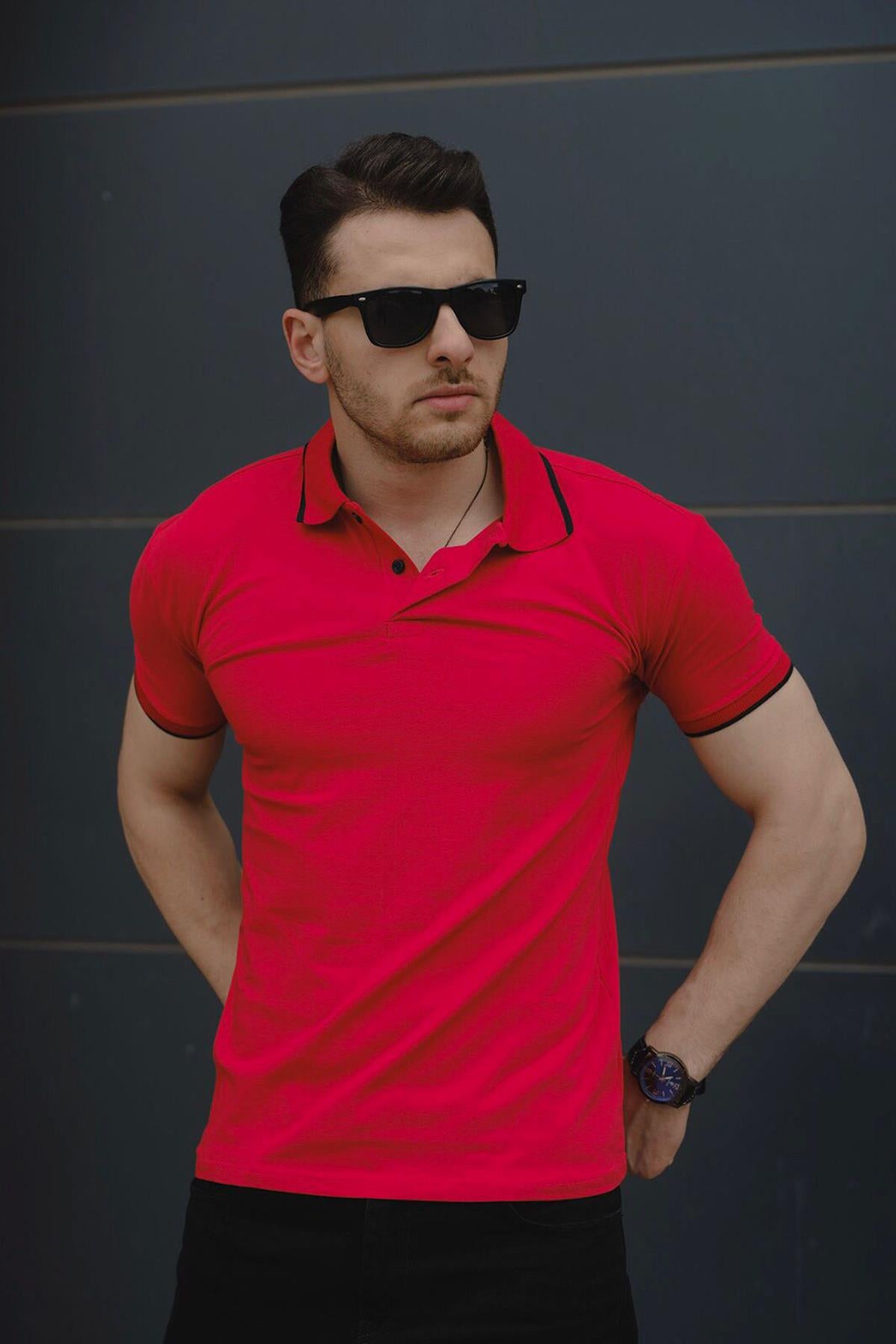 Colton Yakası Biyeli Likralı Slim Fit Erkek Polo Yaka Tshirt
