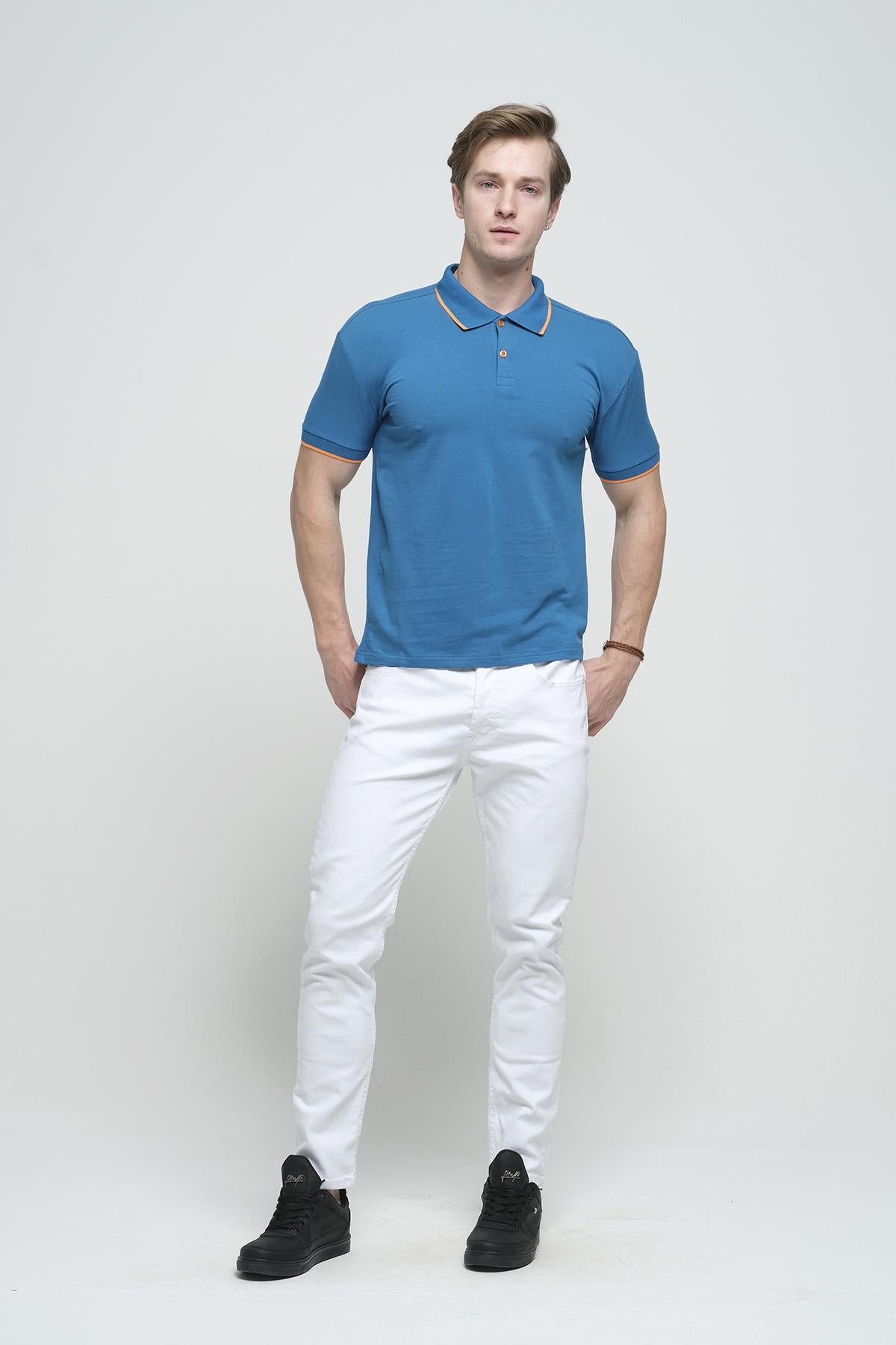 Colton Yakası Biyeli Likralı Slim Fit Erkek Polo Yaka Tshirt