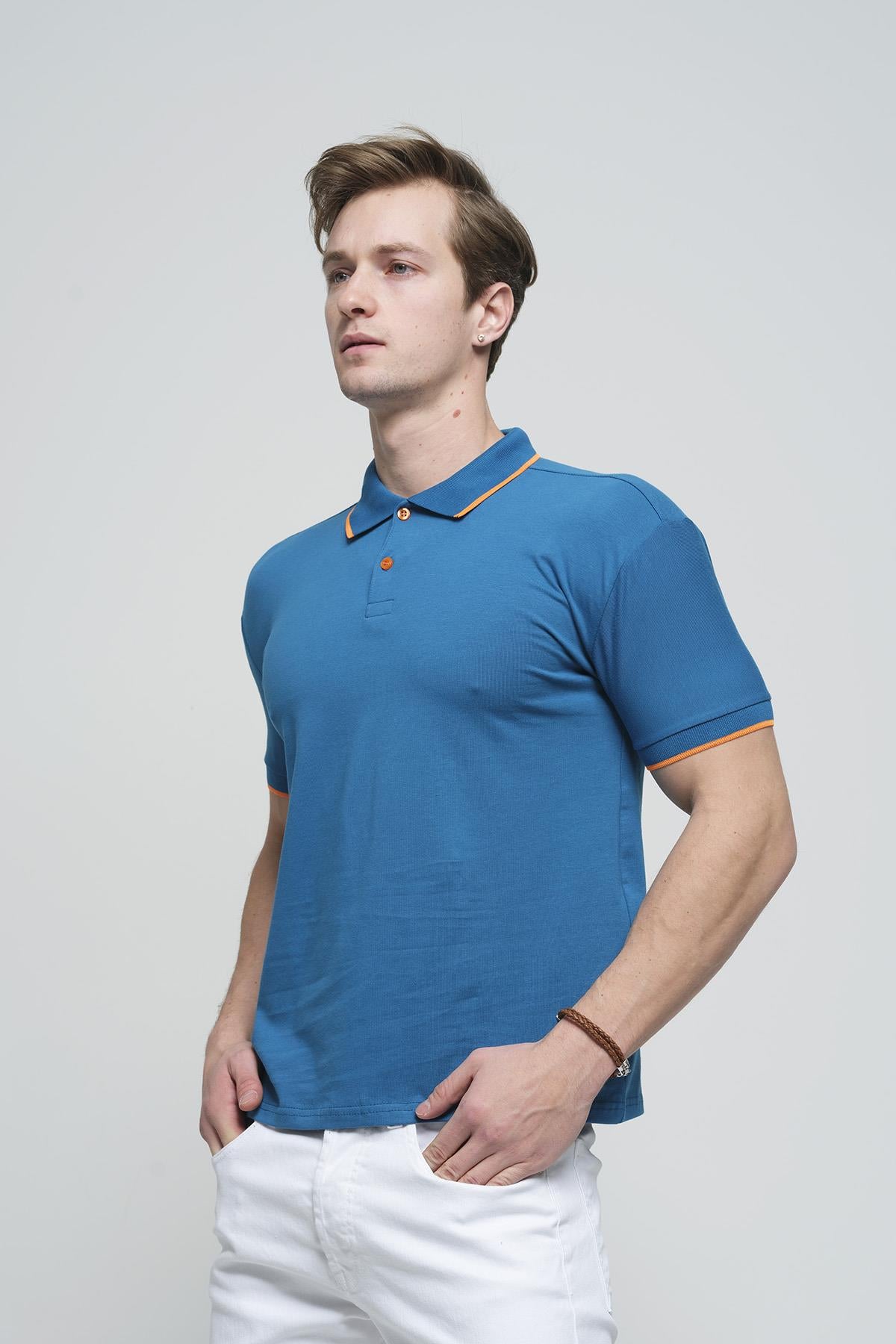 Colton Yakası Biyeli Likralı Slim Fit Erkek Polo Yaka Tshirt