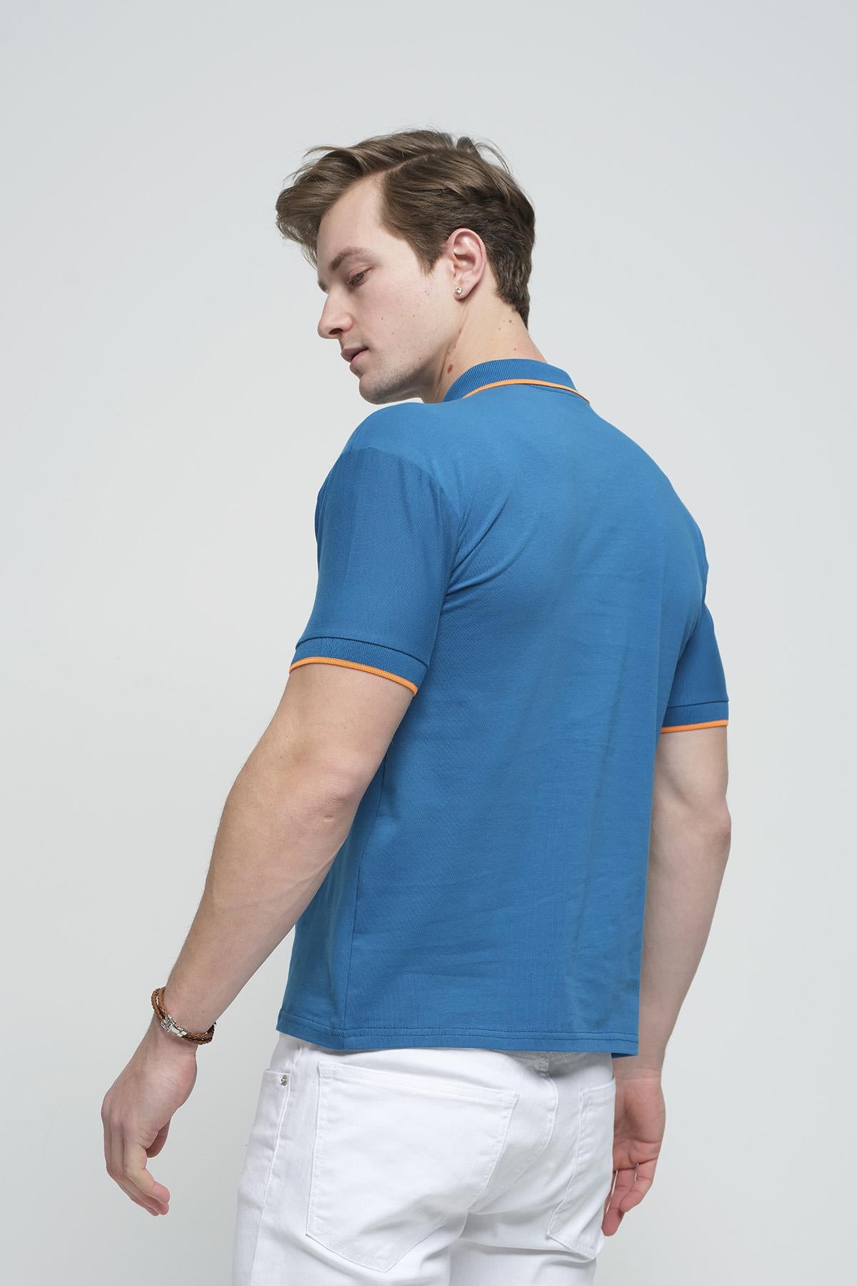 Colton Yakası Biyeli Likralı Slim Fit Erkek Polo Yaka Tshirt