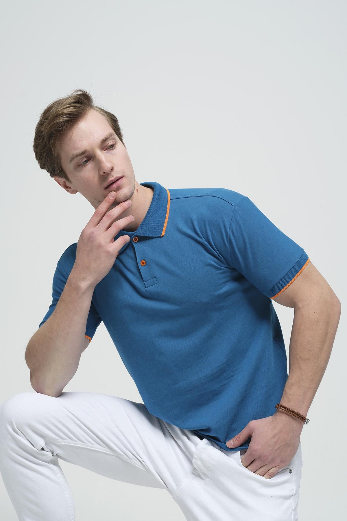 Colton Yakası Biyeli Likralı Slim Fit Erkek Polo Yaka Tshirt