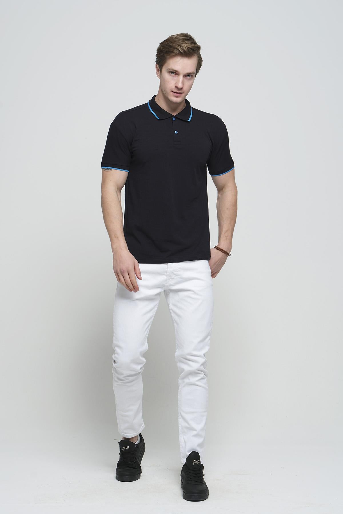 Colton Yakası Biyeli Likralı Slim Fit Erkek Polo Yaka Tshirt