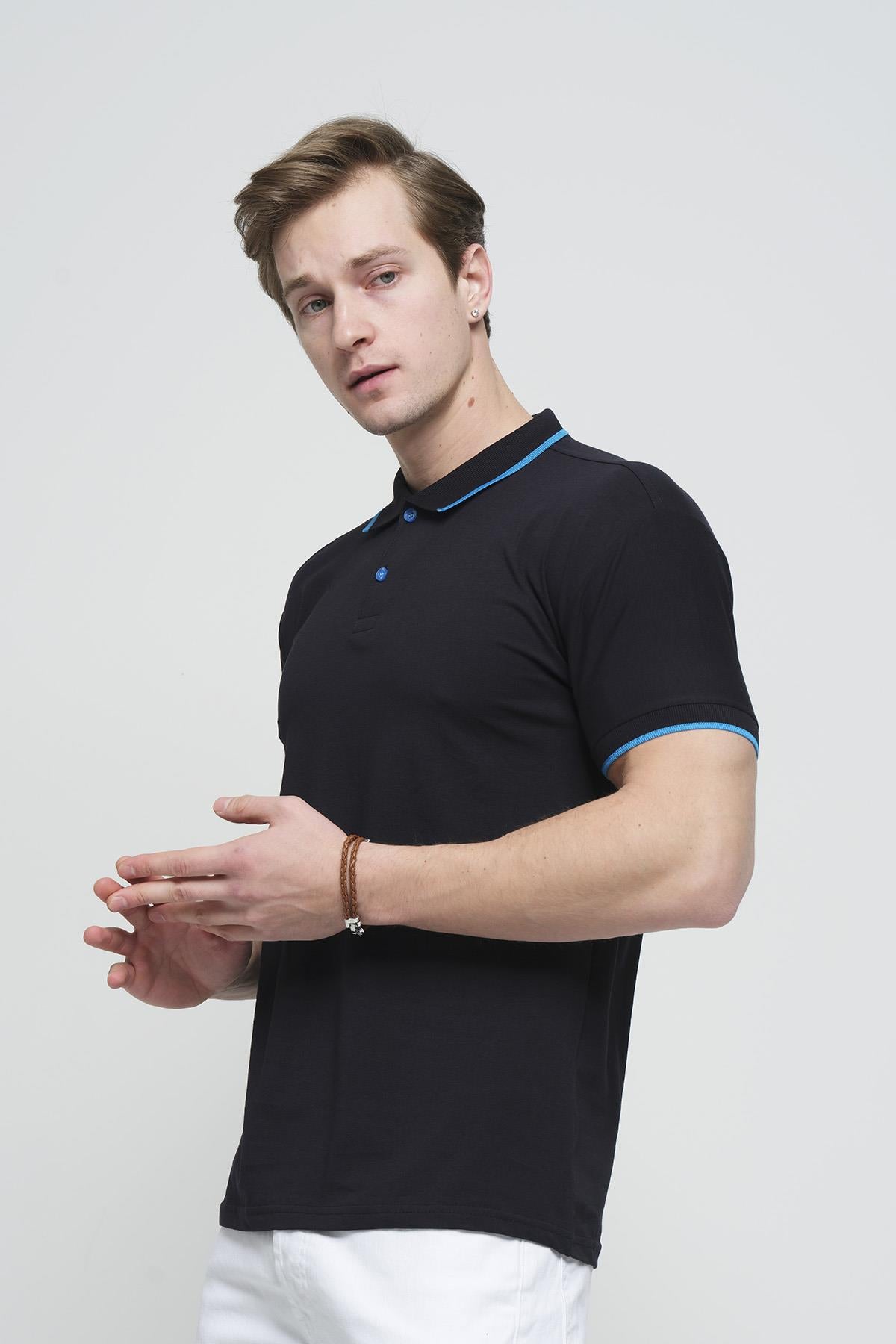 Colton Yakası Biyeli Likralı Slim Fit Erkek Polo Yaka Tshirt