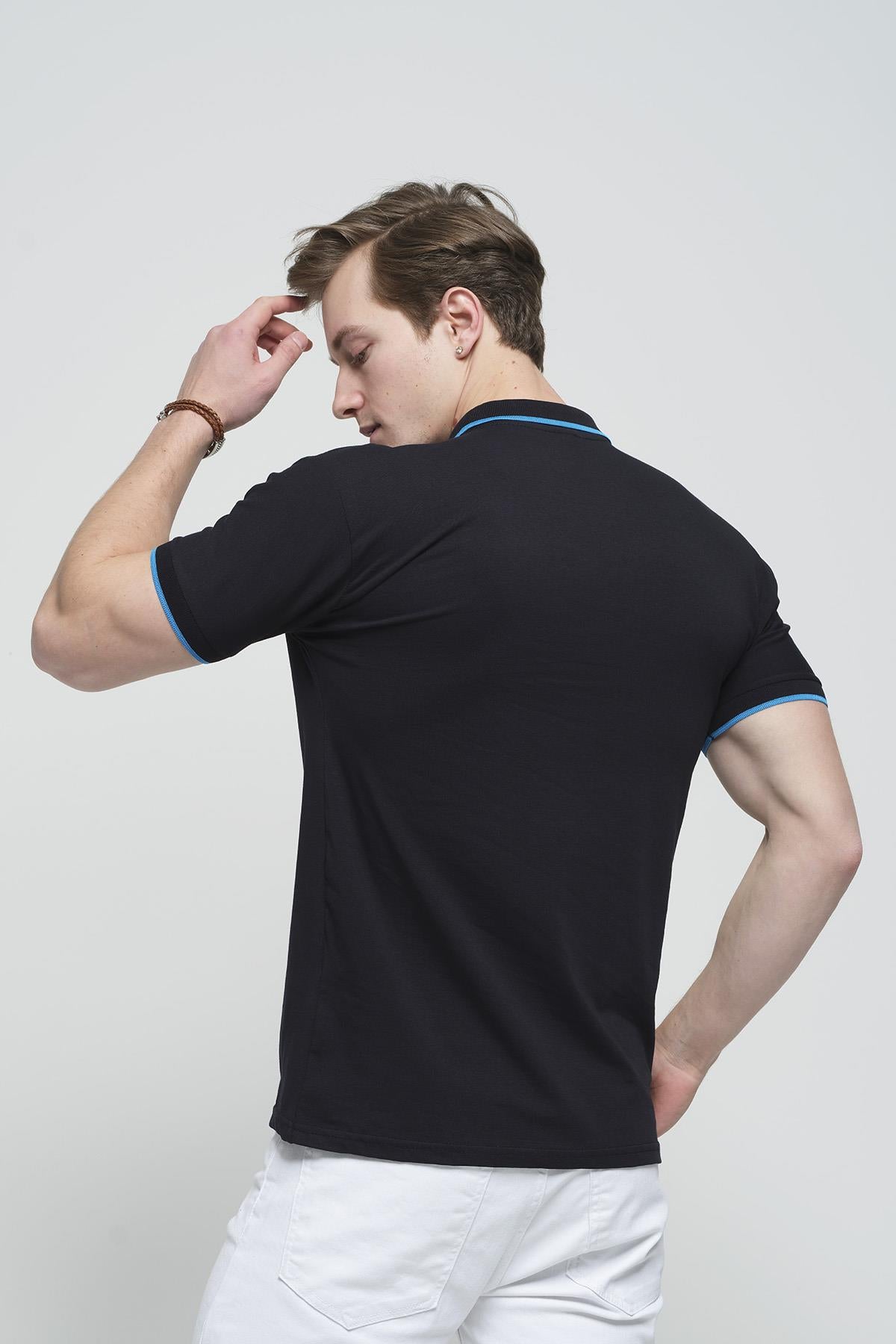 Colton Yakası Biyeli Likralı Slim Fit Erkek Polo Yaka Tshirt