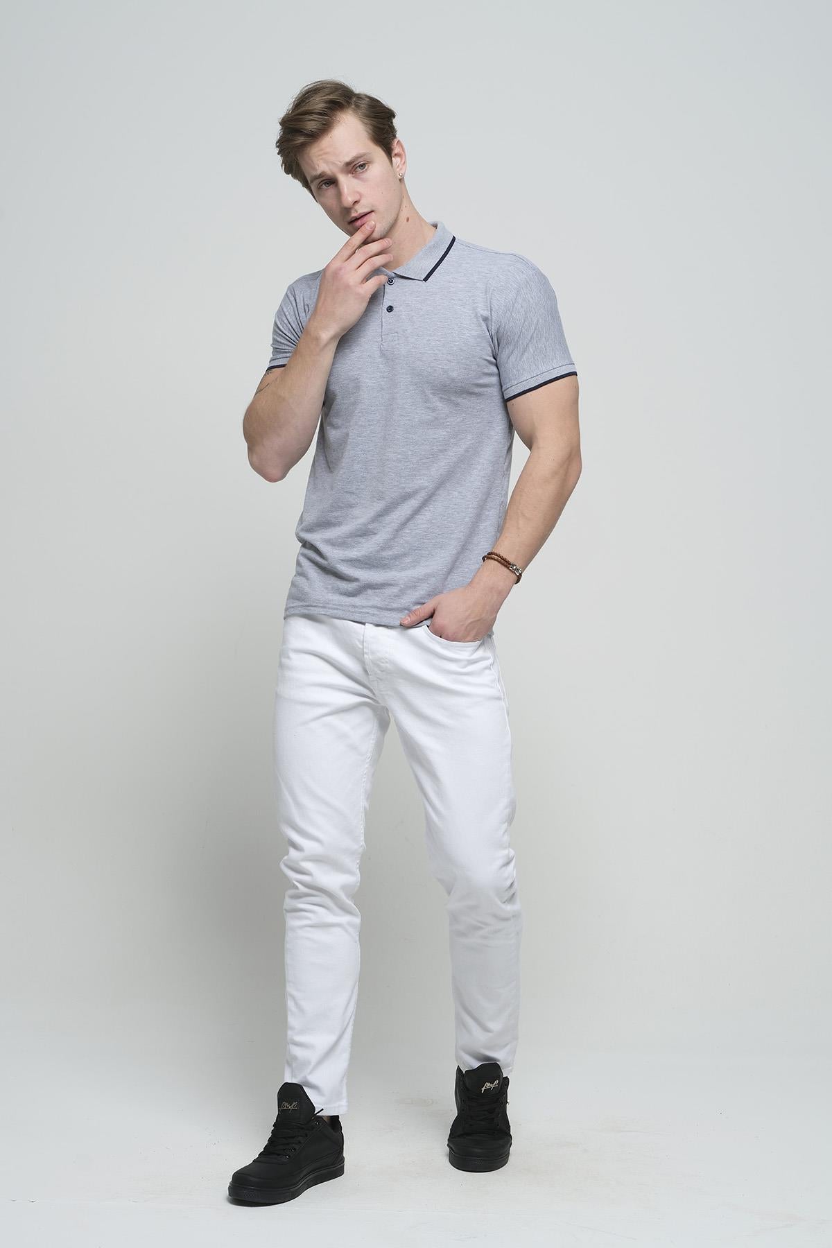 Colton Yakası Biyeli Likralı Slim Fit Erkek Polo Yaka Tshirt