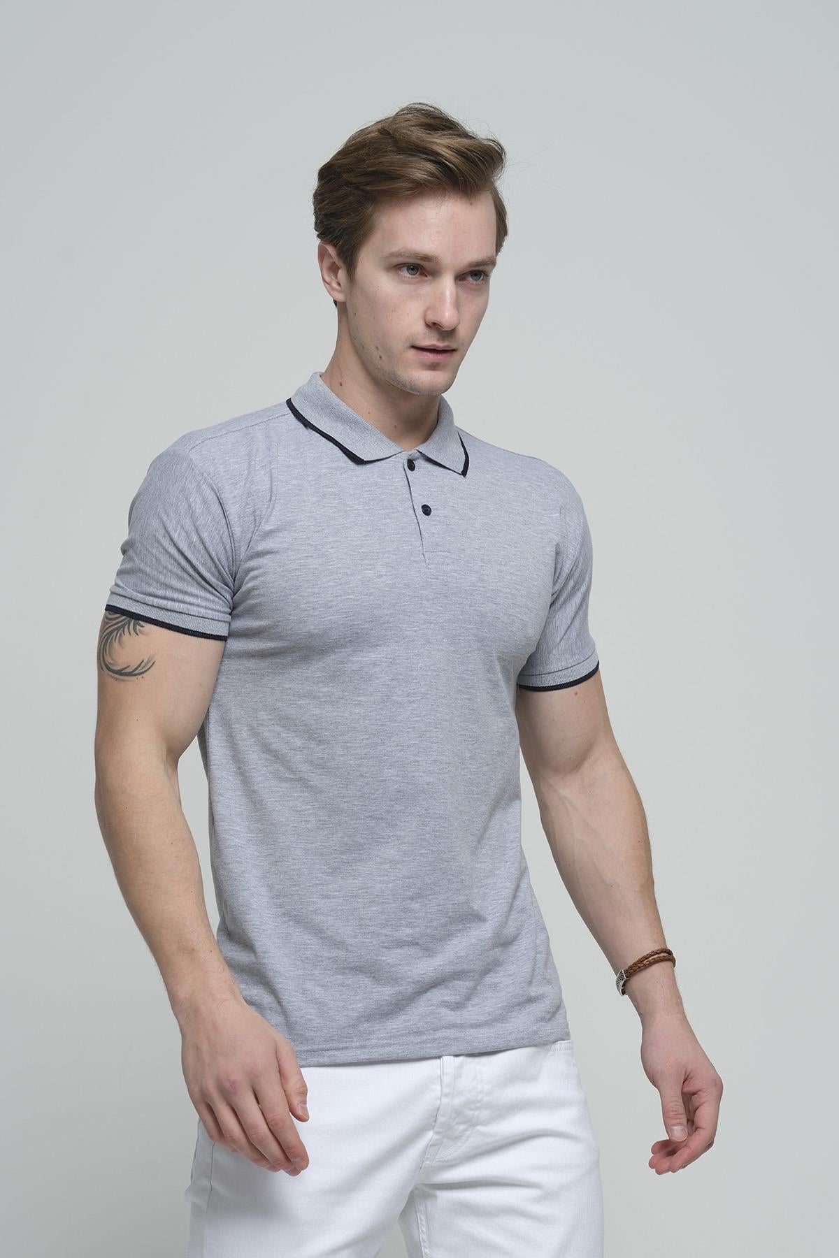Colton Yakası Biyeli Likralı Slim Fit Erkek Polo Yaka Tshirt