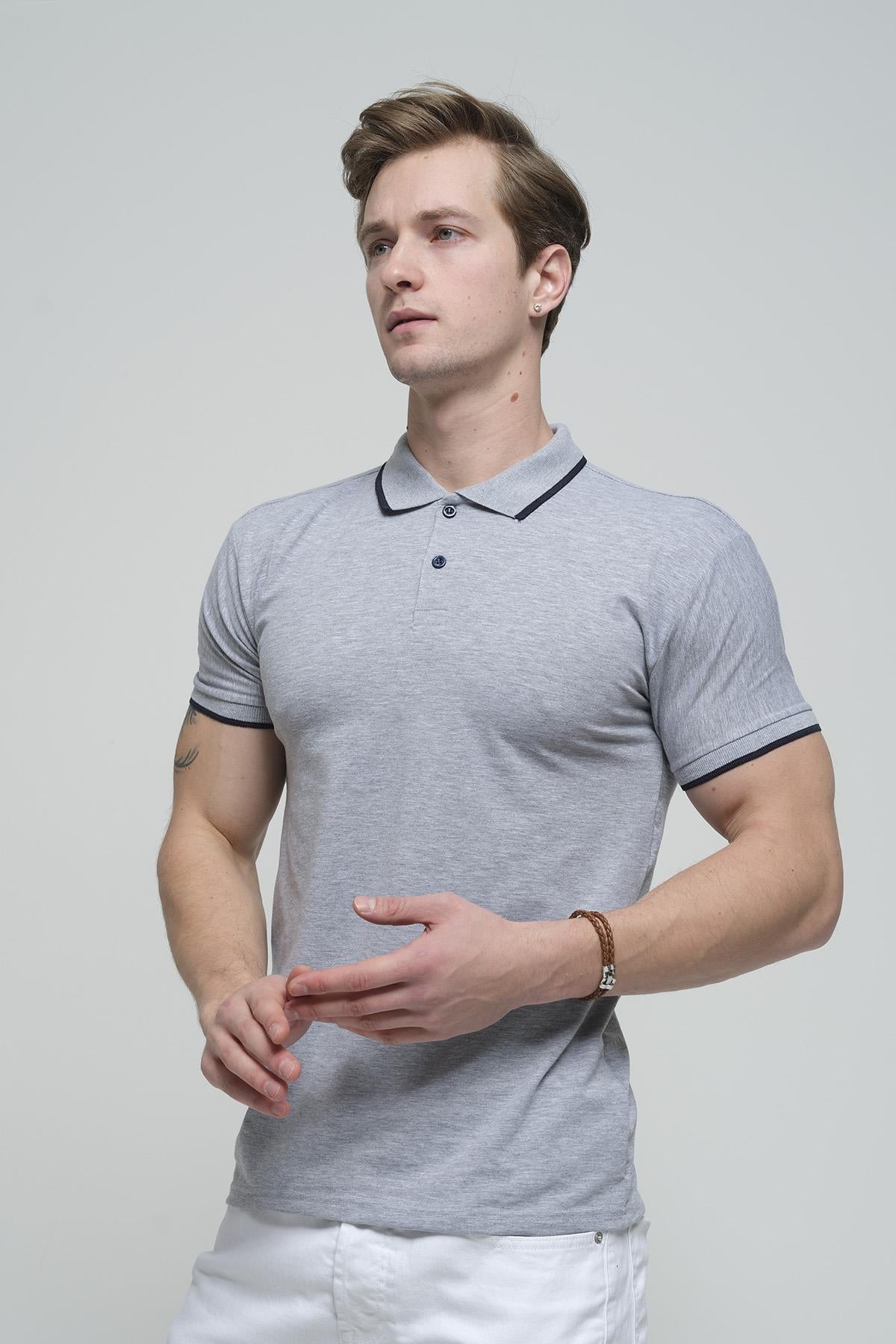 Colton Yakası Biyeli Likralı Slim Fit Erkek Polo Yaka Tshirt