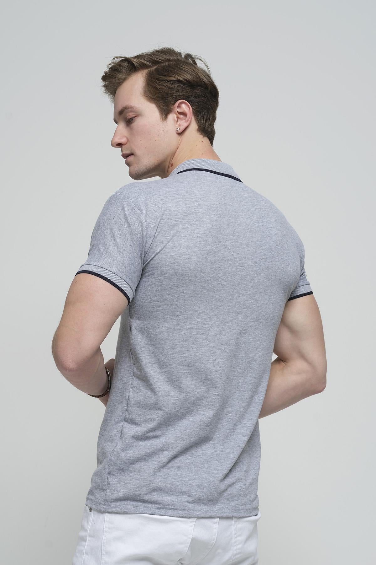 Colton Yakası Biyeli Likralı Slim Fit Erkek Polo Yaka Tshirt