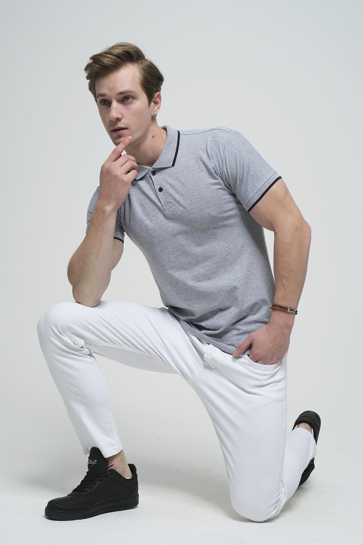 Colton Yakası Biyeli Likralı Slim Fit Erkek Polo Yaka Tshirt