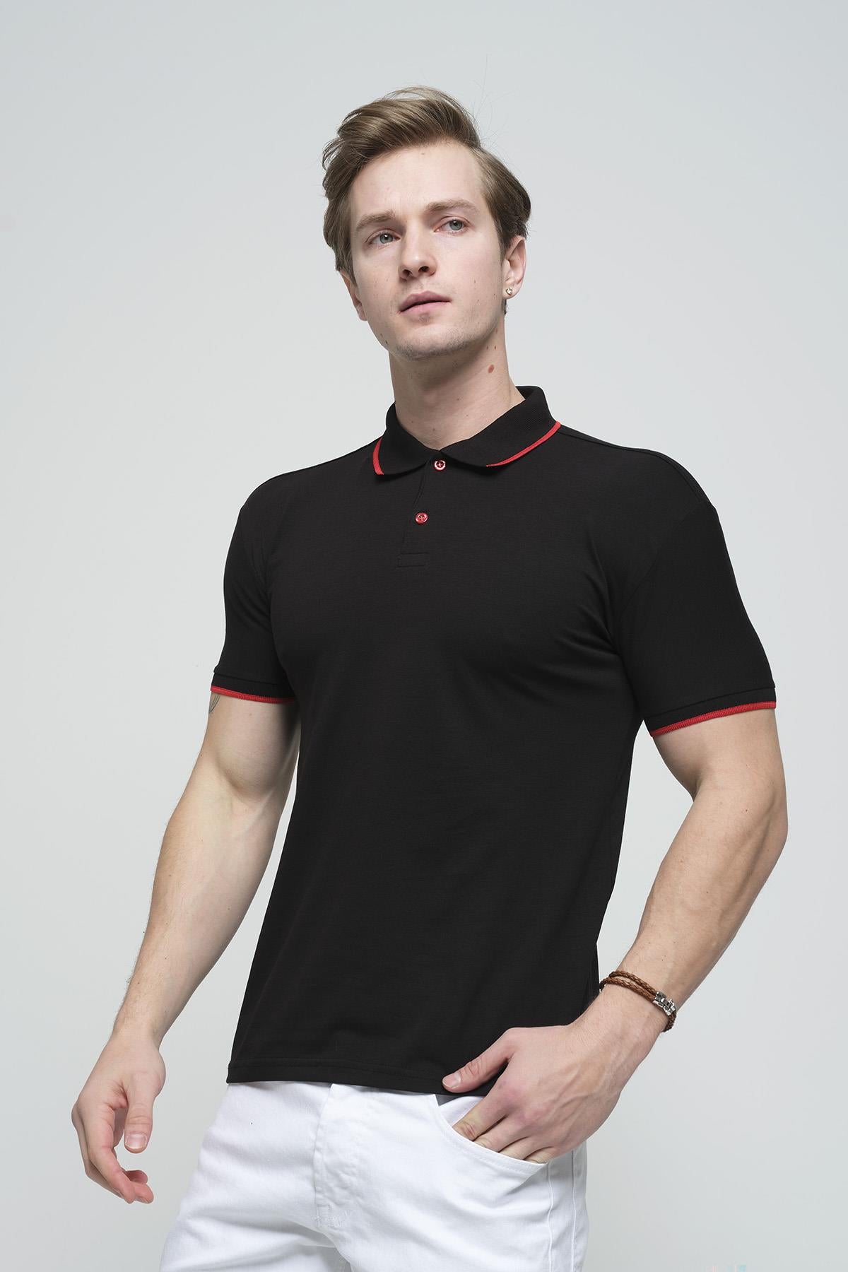 Colton Yakası Biyeli Likralı Slim Fit Erkek Polo Yaka Tshirt