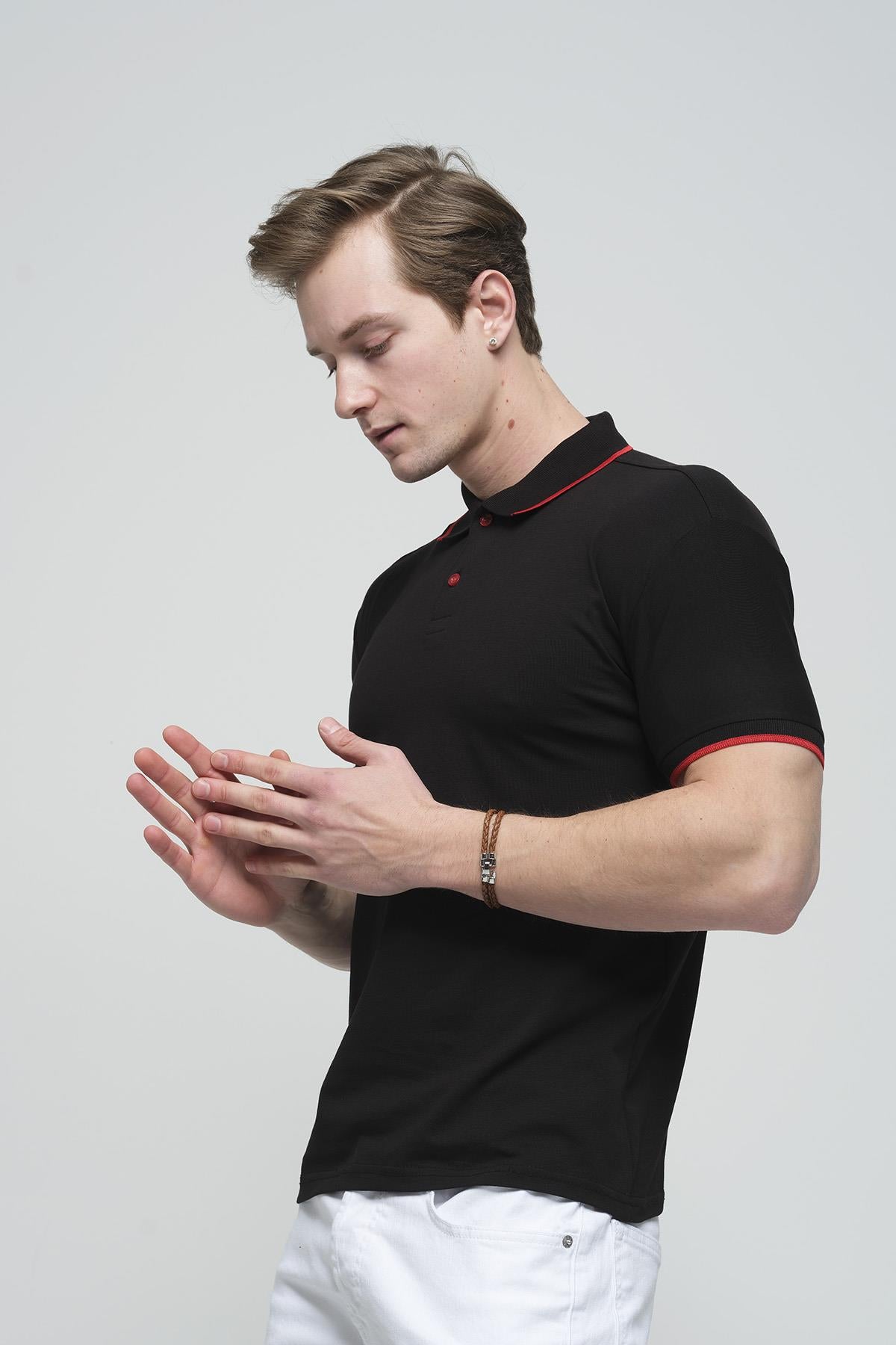 Colton Yakası Biyeli Likralı Slim Fit Erkek Polo Yaka Tshirt