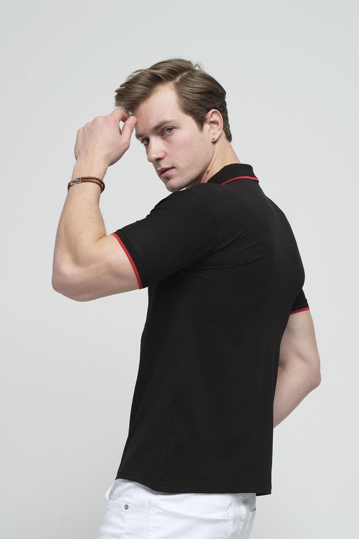Colton Yakası Biyeli Likralı Slim Fit Erkek Polo Yaka Tshirt
