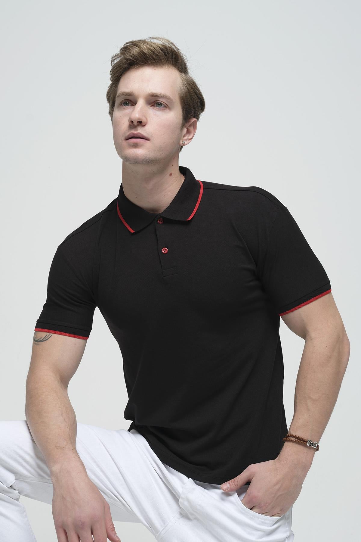 Colton Yakası Biyeli Likralı Slim Fit Erkek Polo Yaka Tshirt