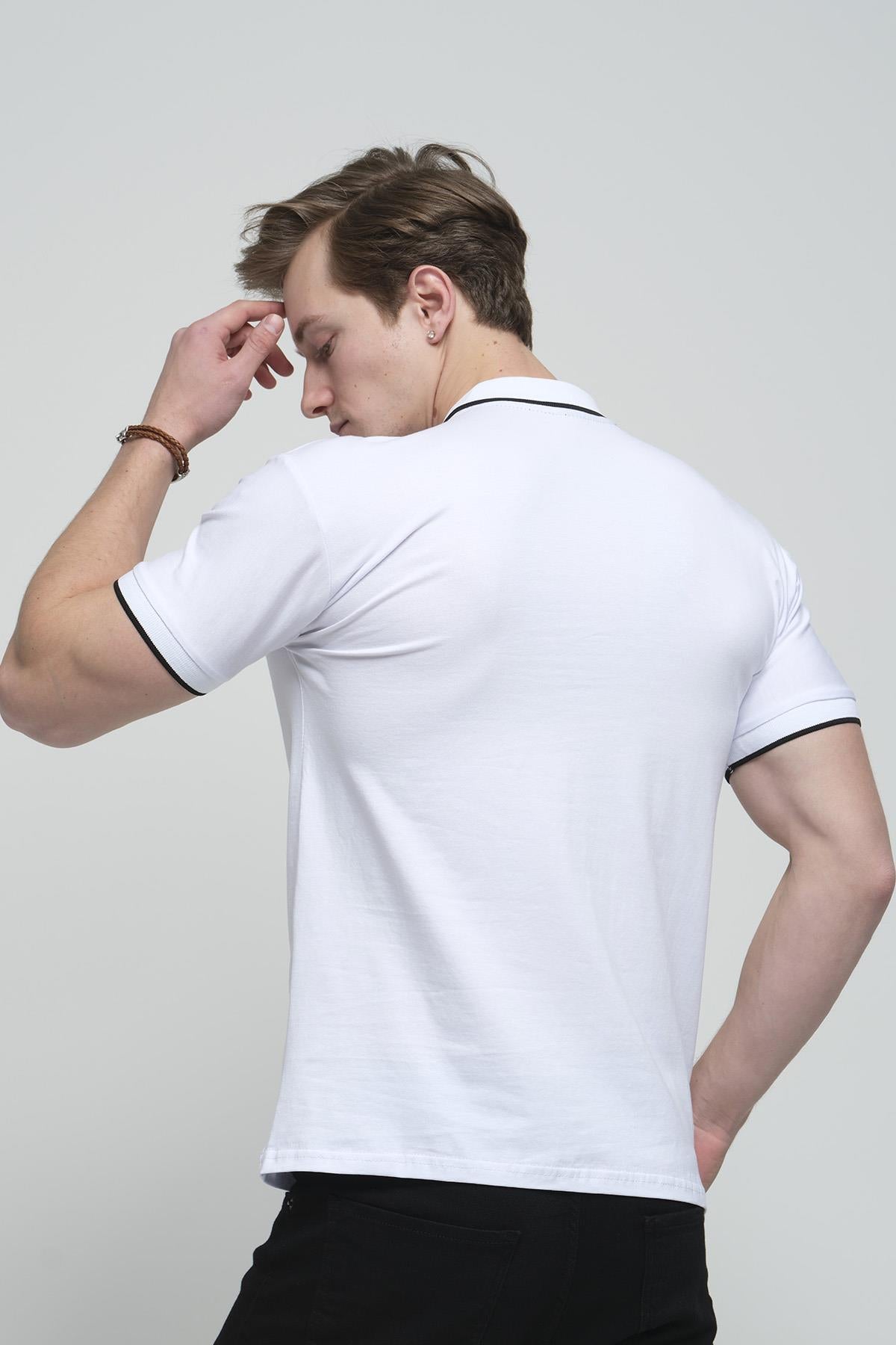 Colton Yakası Biyeli Likralı Slim Fit Erkek Polo Yaka Tshirt
