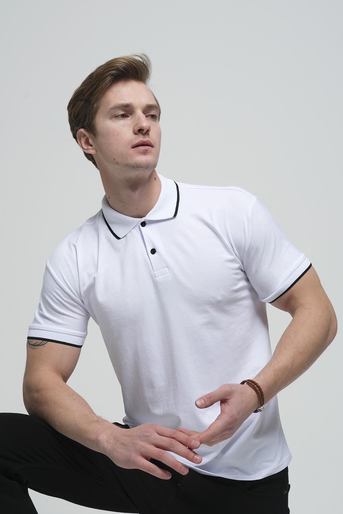 Colton Yakası Biyeli Likralı Slim Fit Erkek Polo Yaka Tshirt