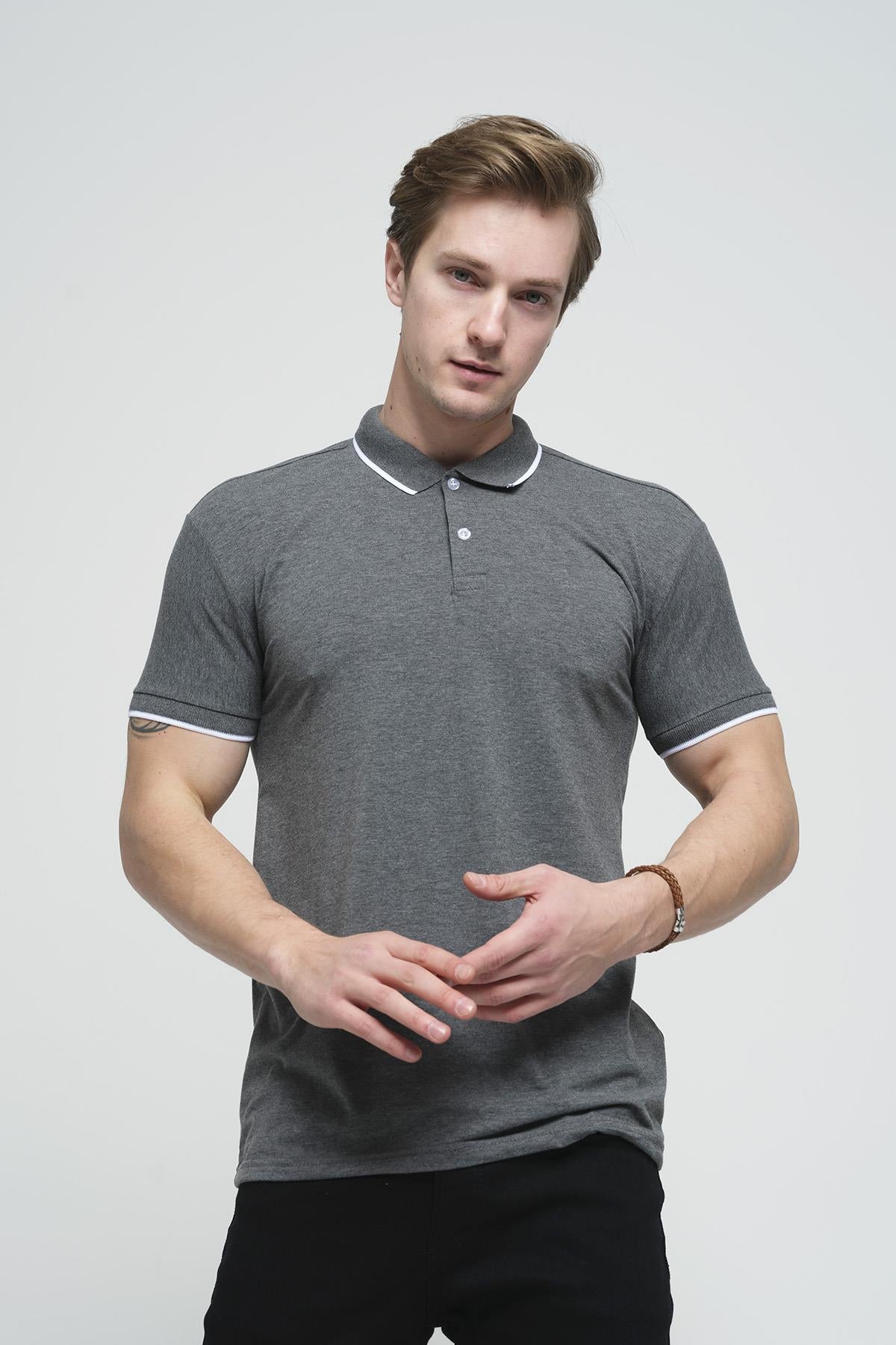 Colton Yakası Biyeli Likralı Slim Fit Erkek Polo Yaka Tshirt