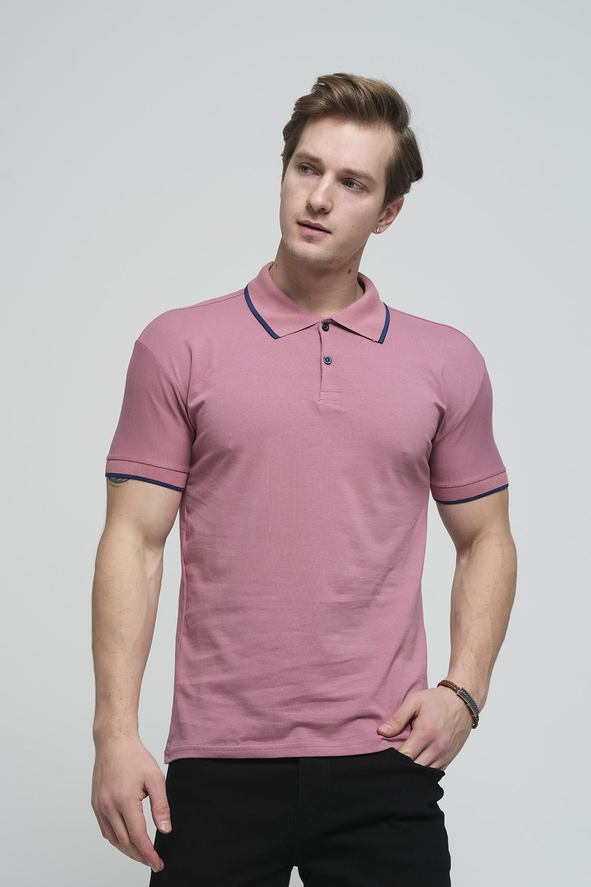 Colton Yakası Biyeli Likralı Slim Fit Erkek Polo Yaka Tshirt