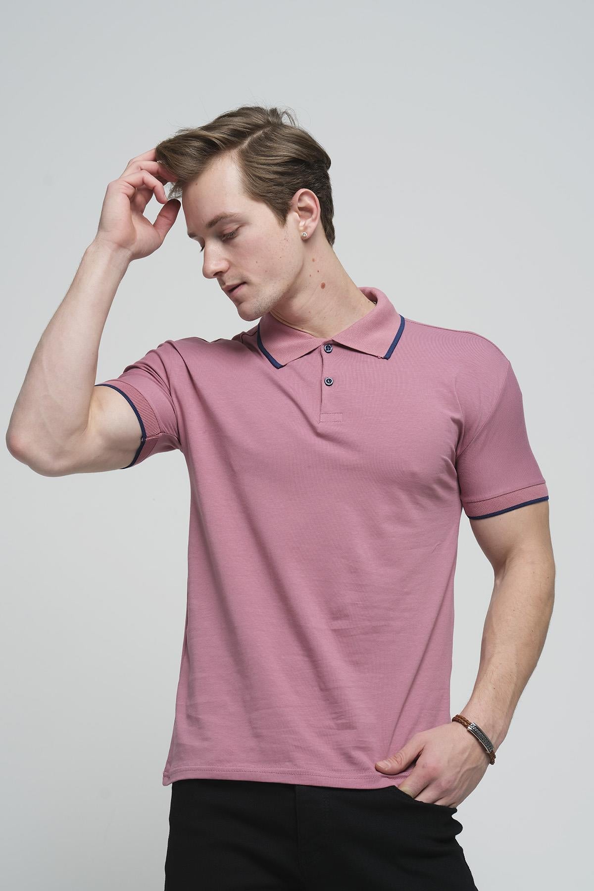 Colton Yakası Biyeli Likralı Slim Fit Erkek Polo Yaka Tshirt